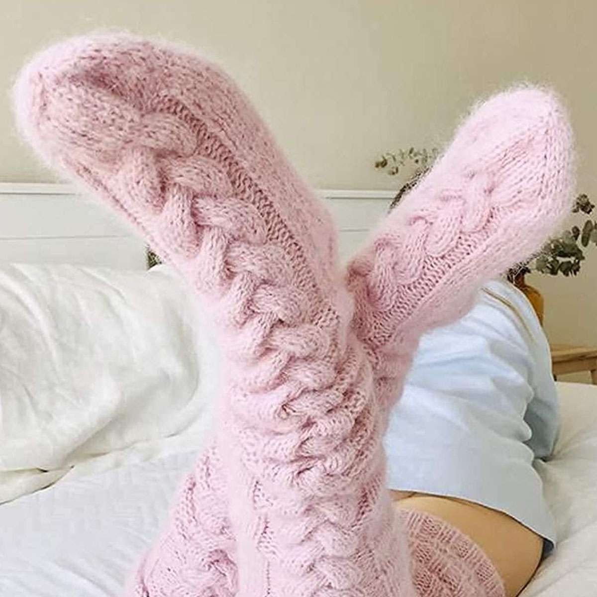 Long Socks Warm Over Knee High Wool Knitted Thick Stockings Thigh Winter Women