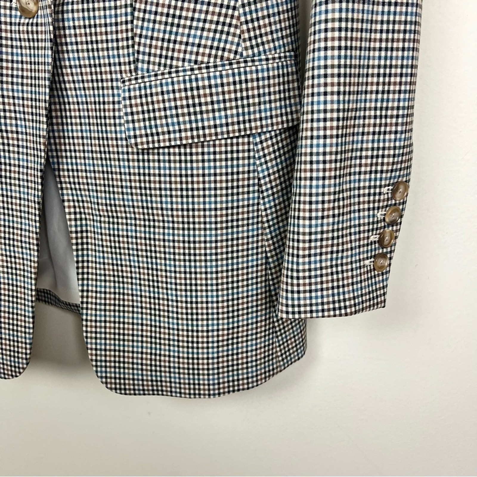 LOFT Checked Long Modern Blazer 2 Women’s Classic Brown Blue Tan Casual Chic