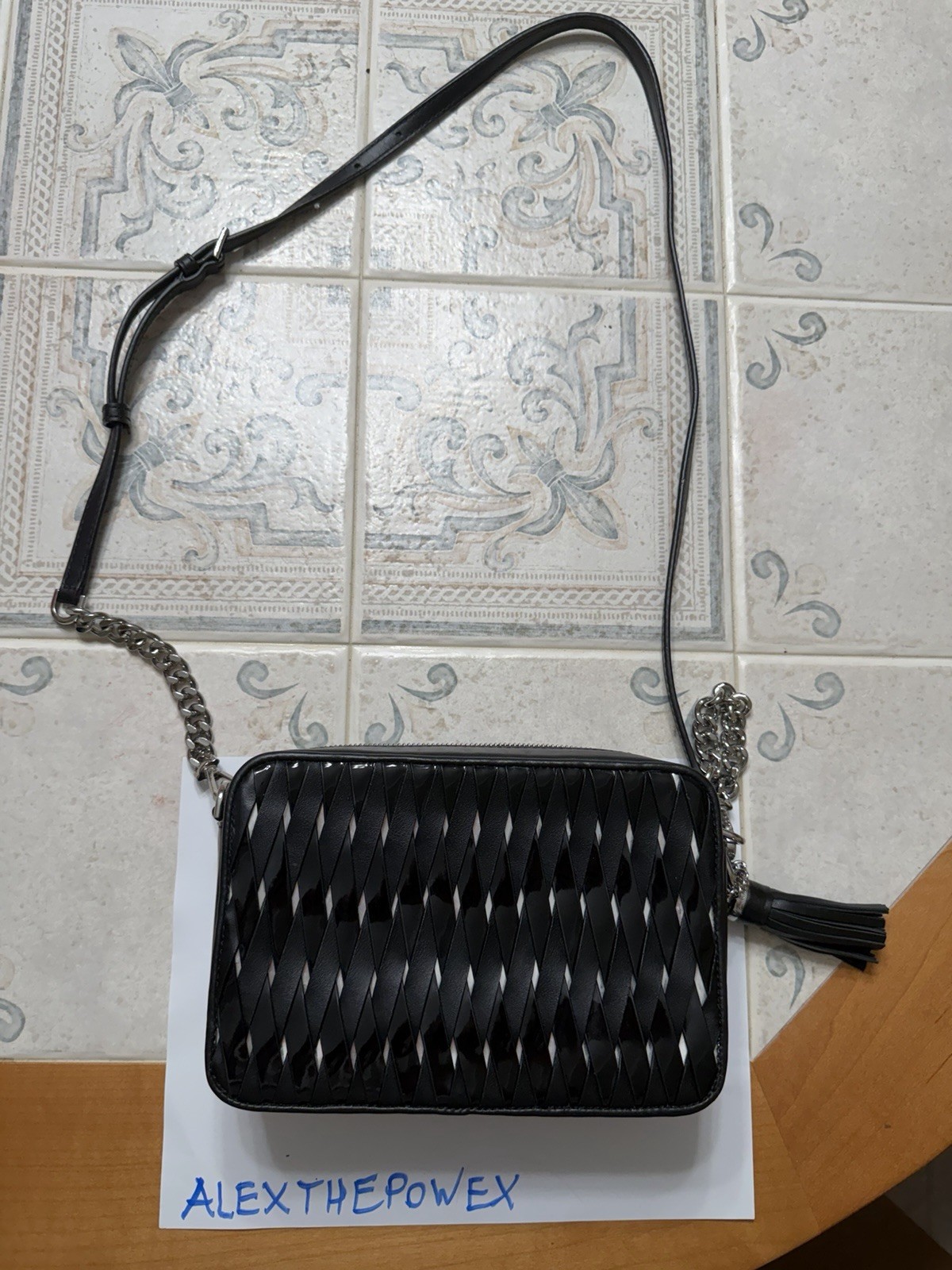 Michael Kors Black Small Zip Crossbody Bag Silver Chain Strap Tassel Detach