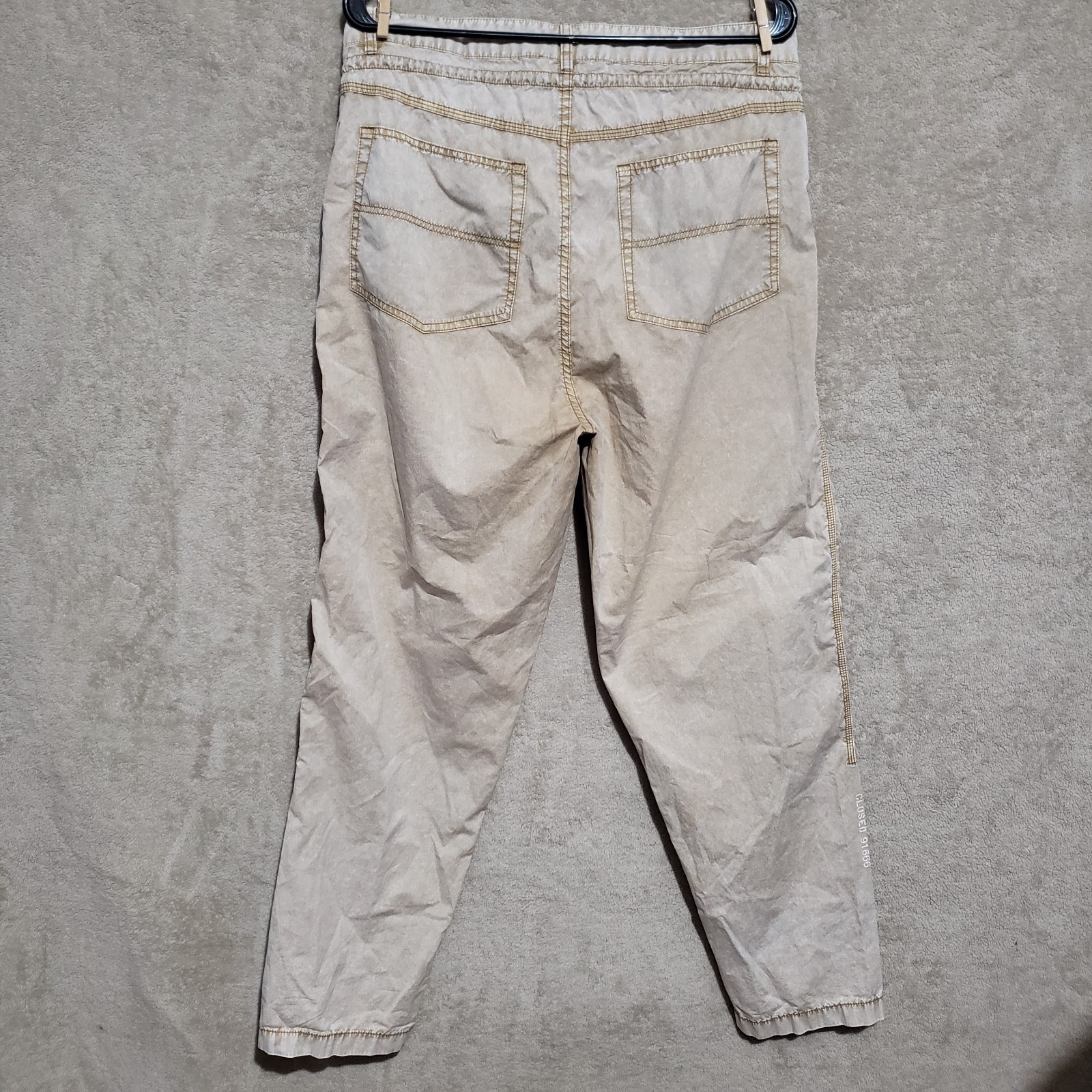 Closed Brand Lexi Drawstring Zip Up Lightweight Pants Tan Portuguese Fabric