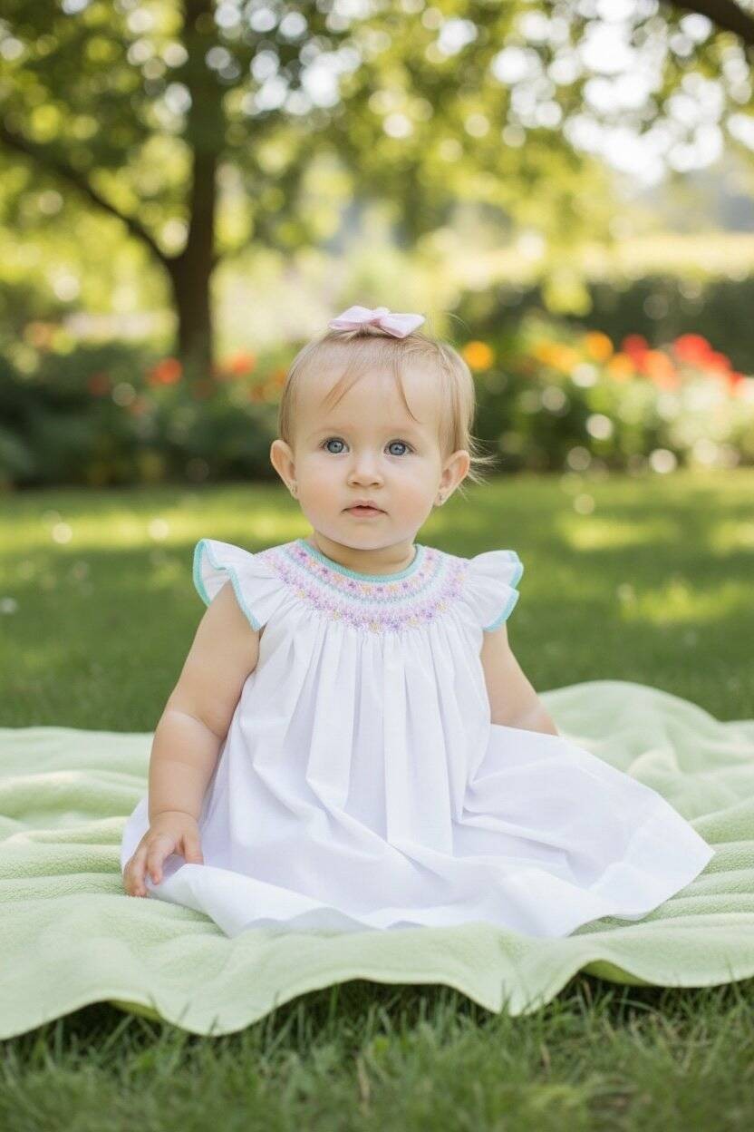 Petit Ami White Pink Bishop Smocked Angel Wing Dress Set 12 18 24 Months