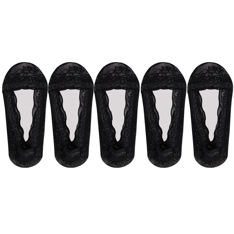5 Pairs Crew Socks Women Lace Invisible Summer Transparent Short No-Show Ankle
