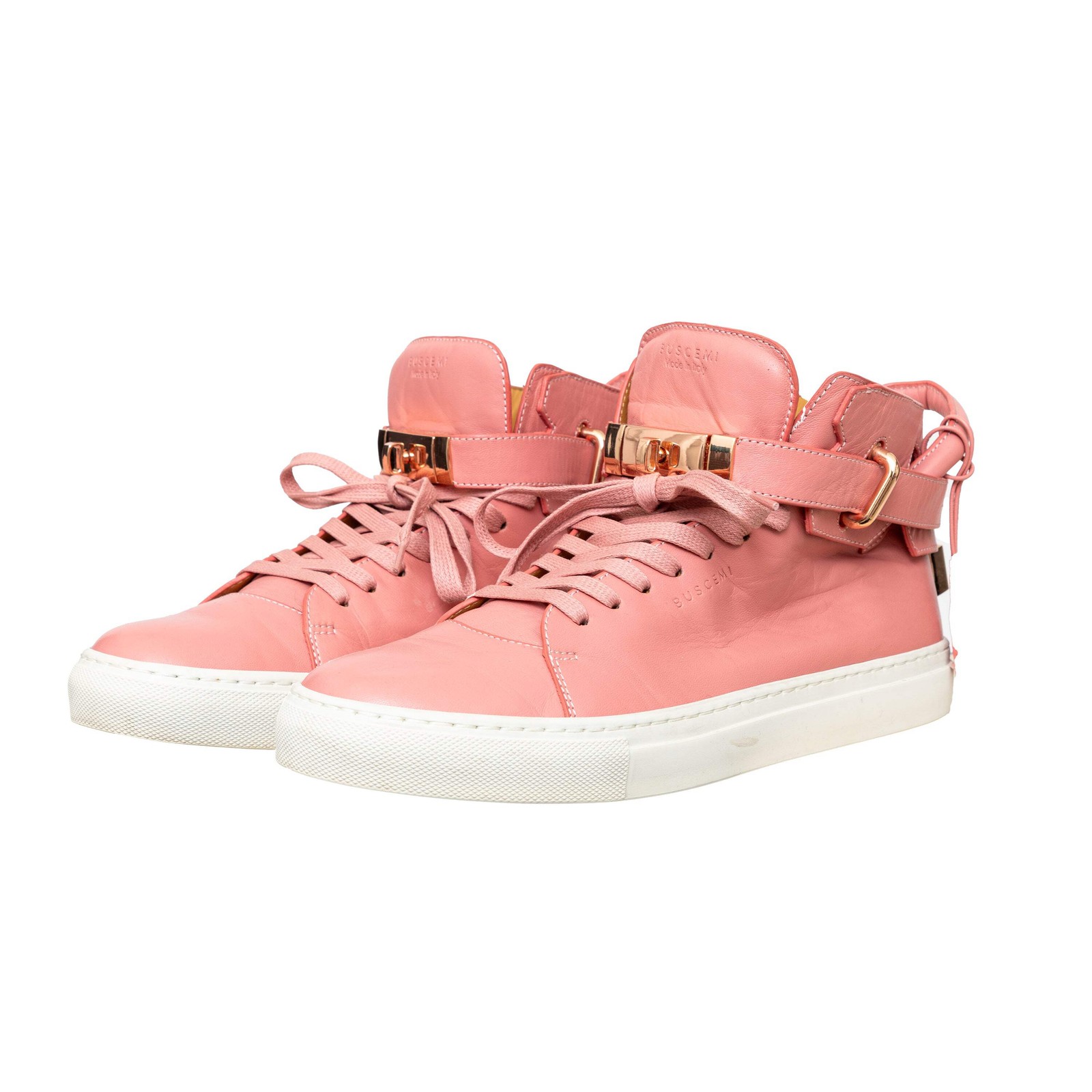 Buscemi 100MM Pink Nappa Leather High Top Sneakers Rose Gold Padlock
