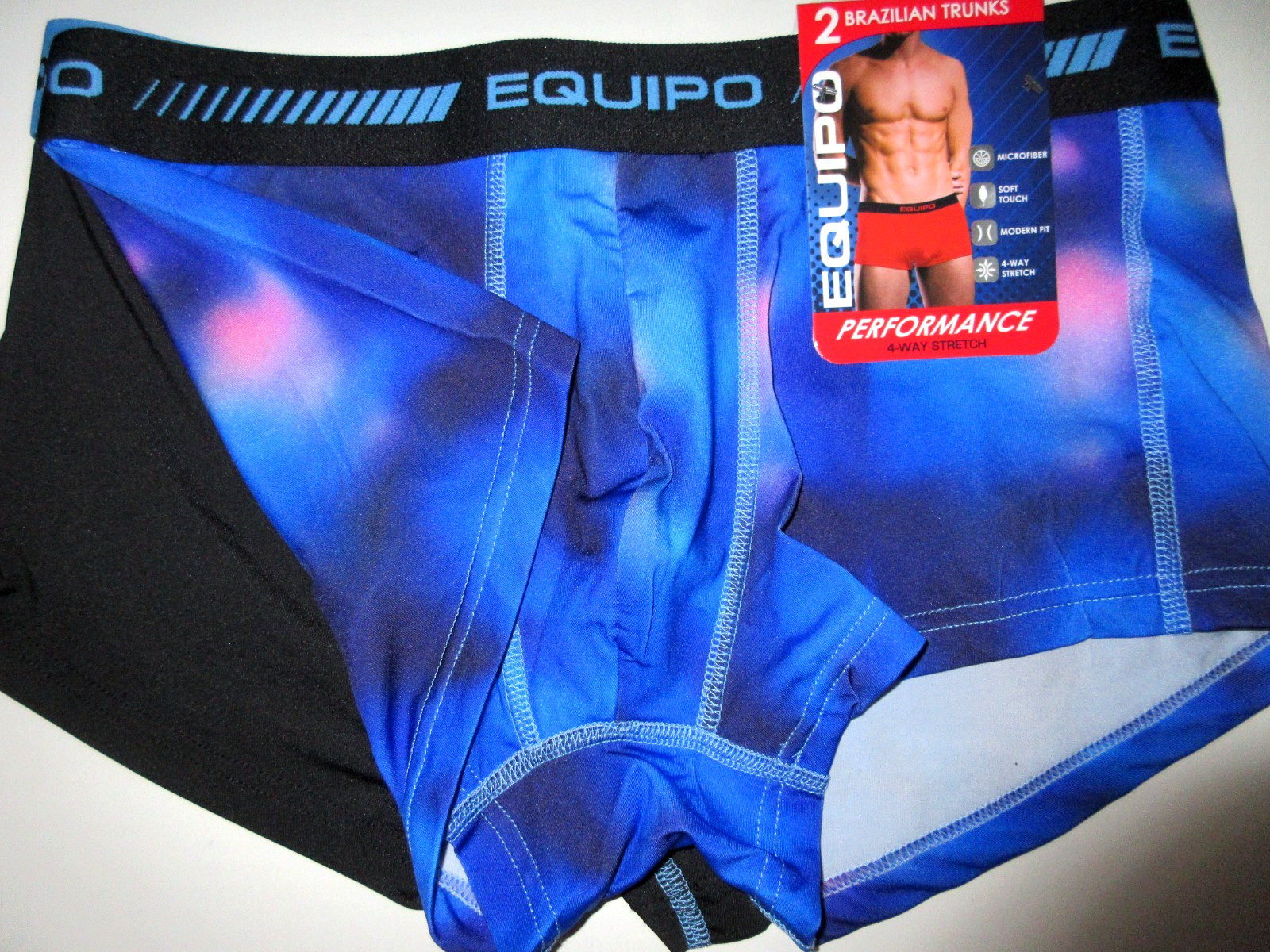 2 Pack Equipo TRUNK brief Underwear Performanc Microfiber Stretch Blue mens ~ L