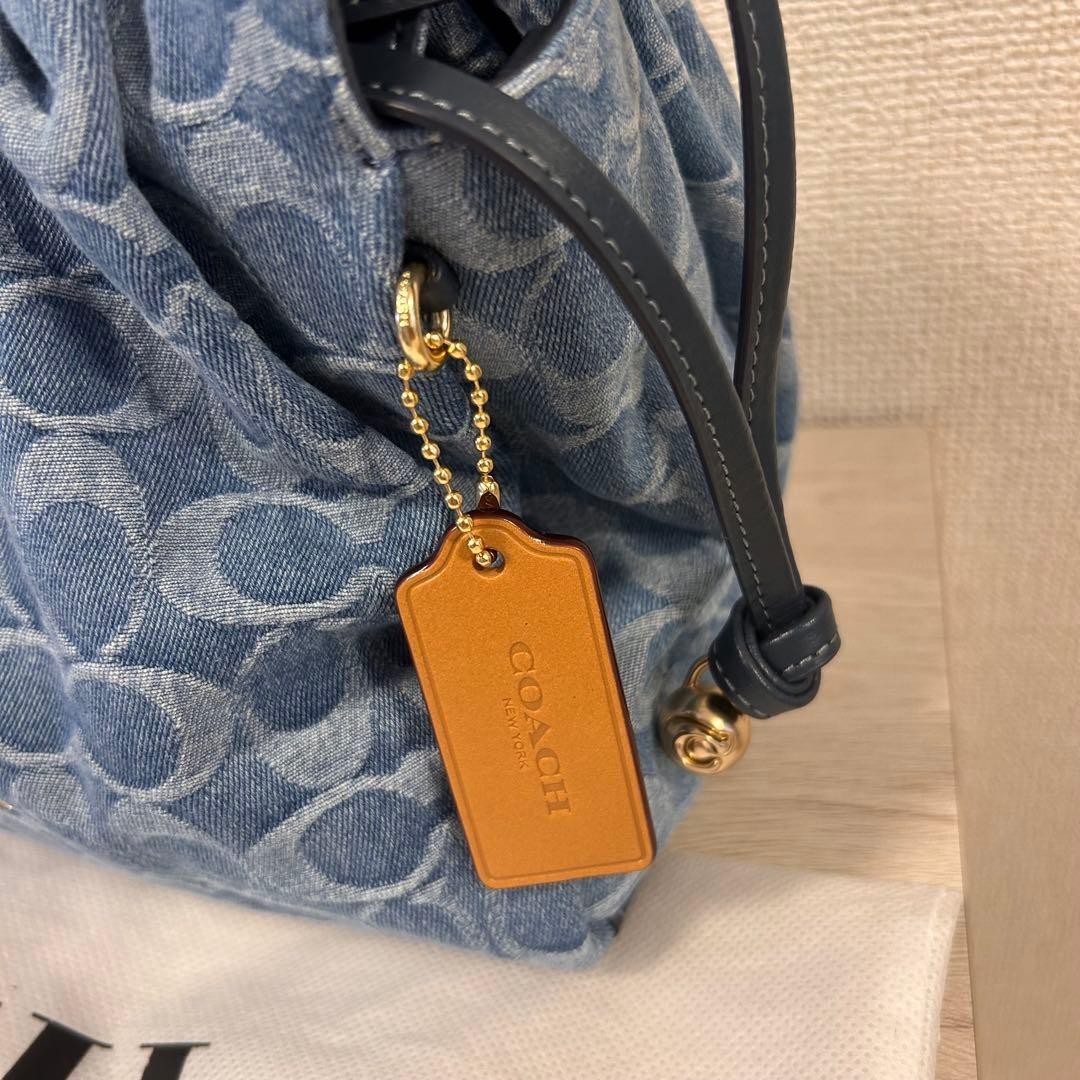 COACH Faye Drawstring Bag Signature Denim Canvas 2Way Shoulder Crossbody CH230