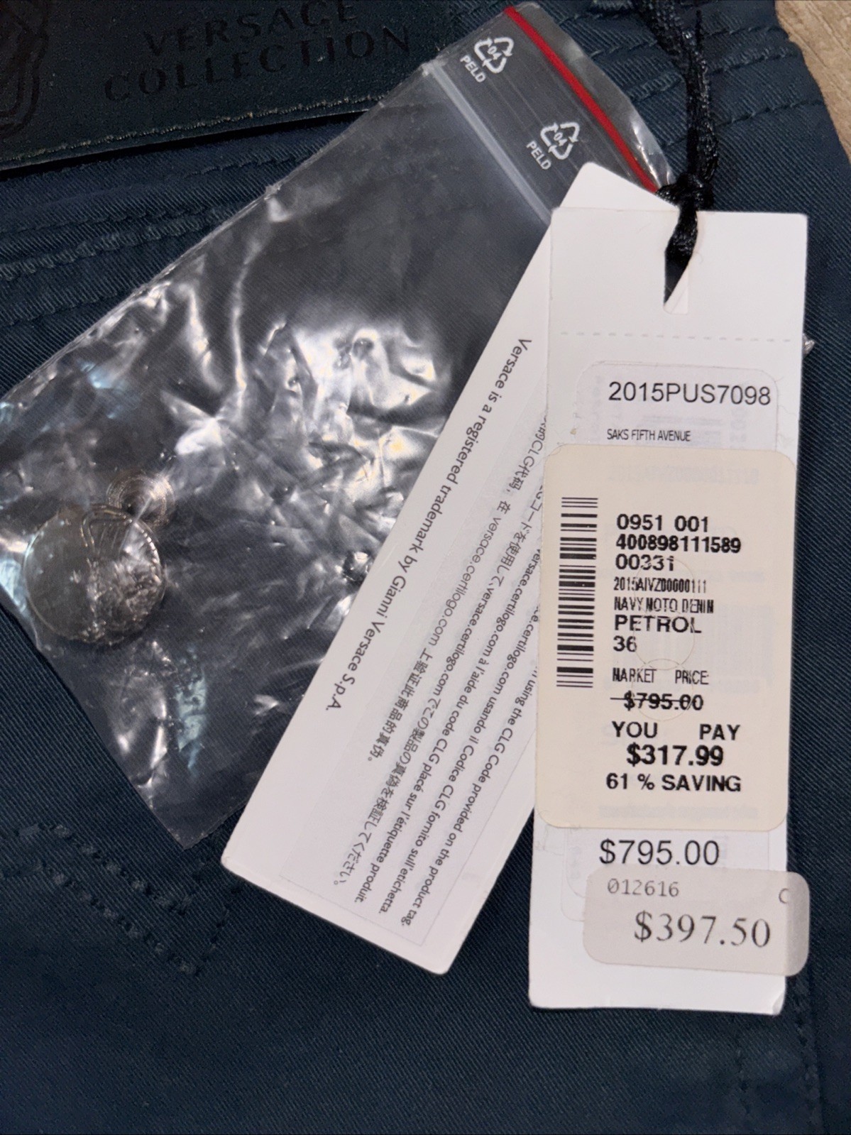 NWT Versace Collection Navy Stretch Moto Pants Size 35×32 MSRP $795