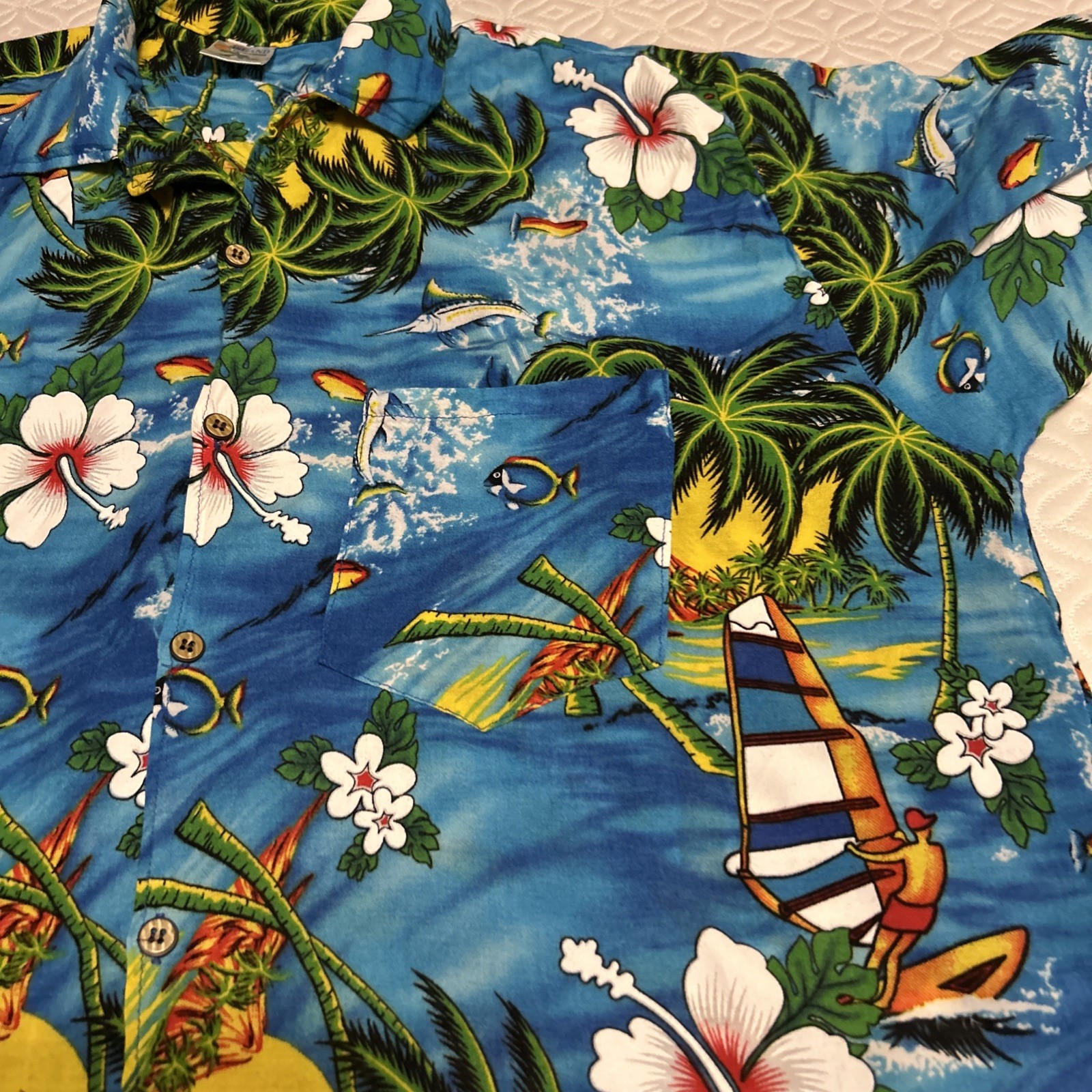 ISLAND EXPRESSIONS 100%RAYON hand wash Blue Button Front size XXXXL