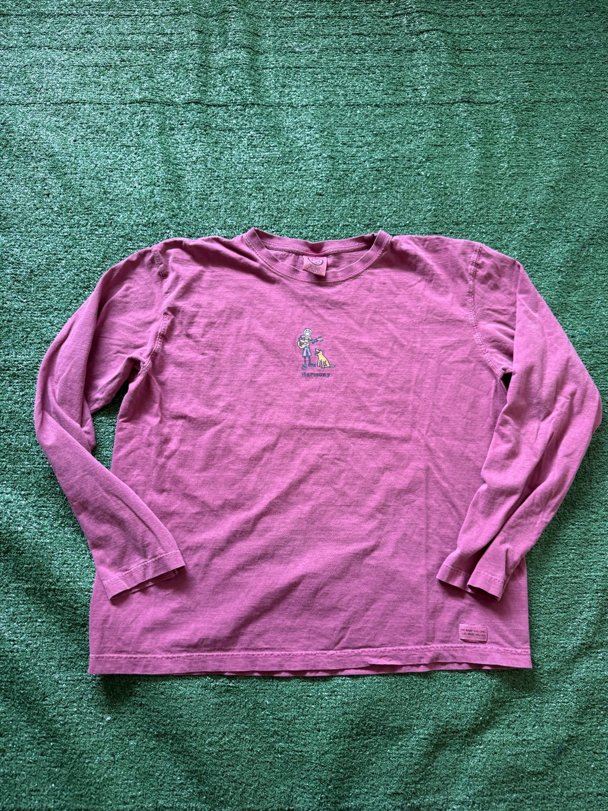 Life Is Good Shirt Womens XL Burgundy Purple Long Sleeve Graphic Top Dog Guitar