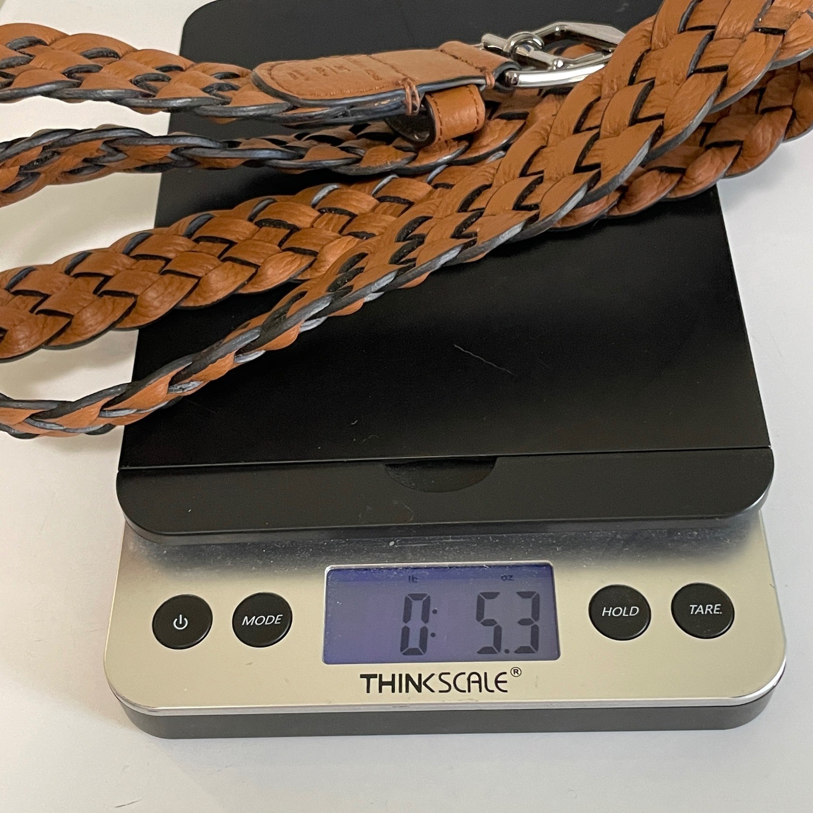 Michael Kors Mens Brown Braided Leather Belt Size 36 90cm Silver Buckle Woven