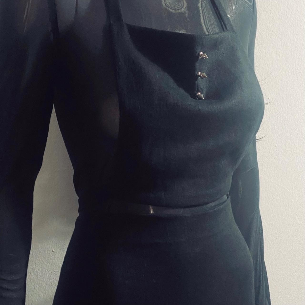 Black organic linen apron top! Cropped top with high quality metal spikes S