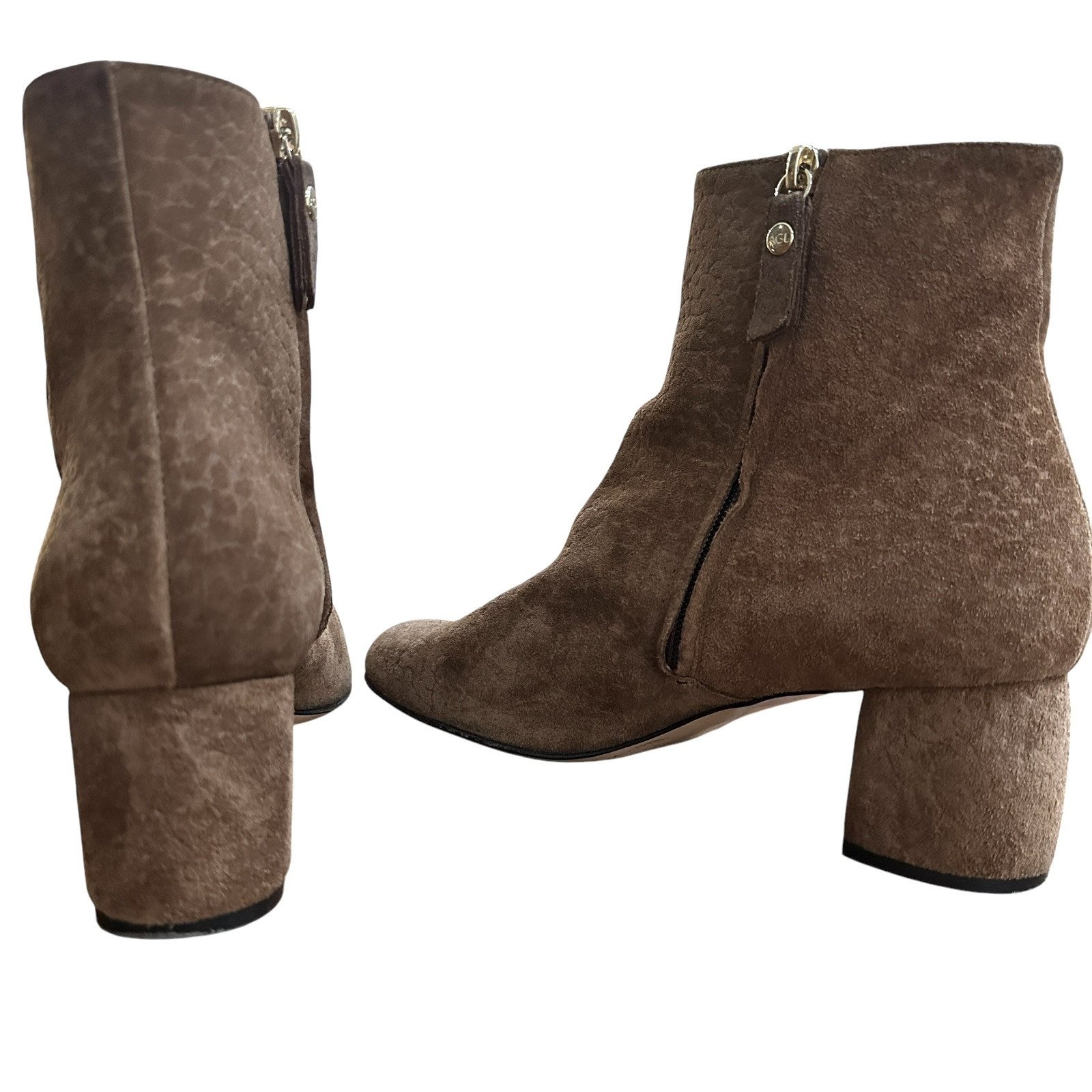 AGL Attilio Giusti Leombruni Womens Ankle Bootie 10/41 Brown Suede Block Heel