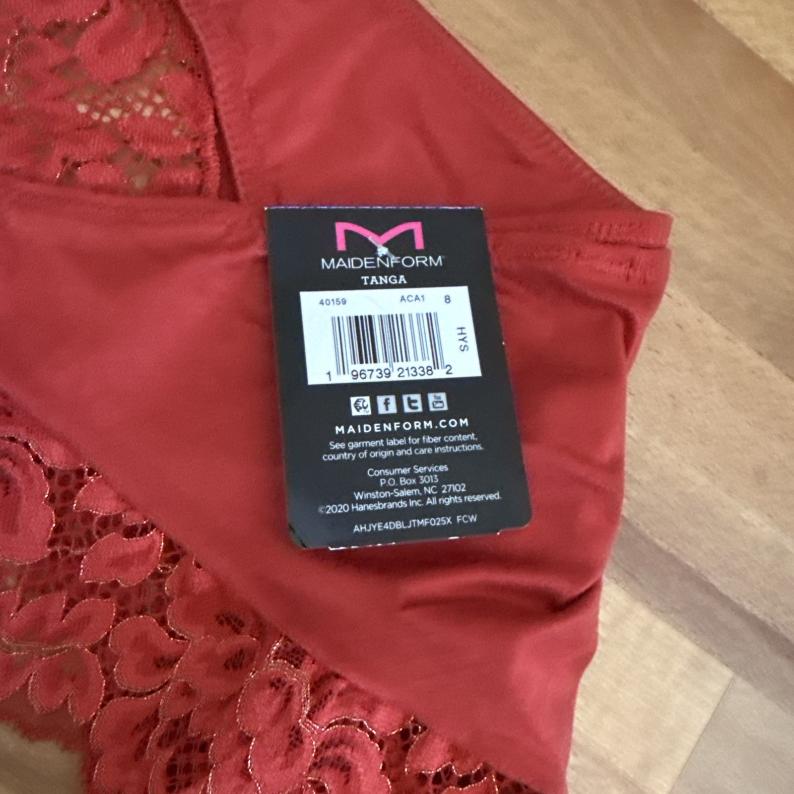 MAIDENFORM Comfort Devotion Red Rose Gold Lace Back Tanga Panty XL/9
