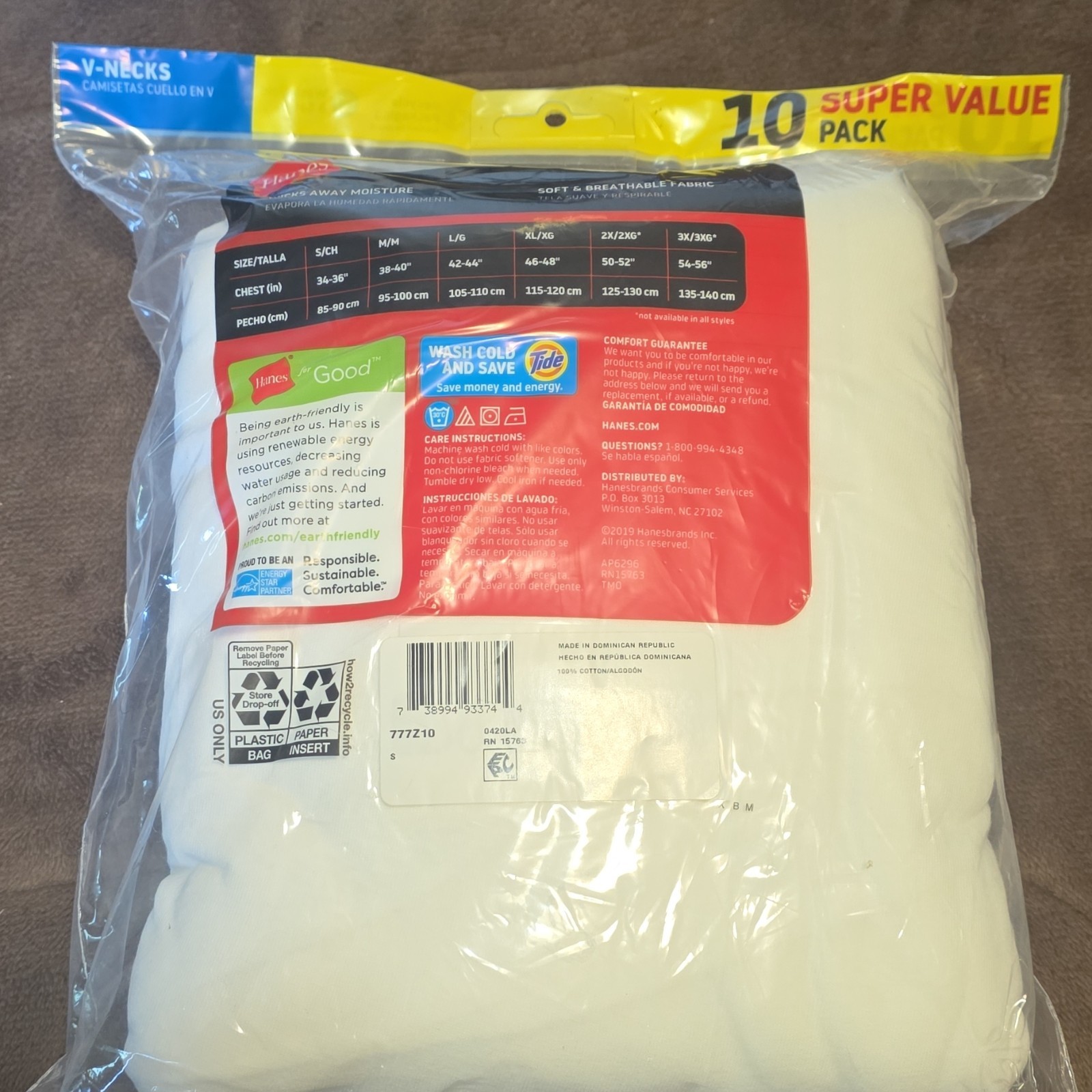 Hanes Men’s Tagless Breathable V-Neck Cotton Jersey Undershirts 10pk S White