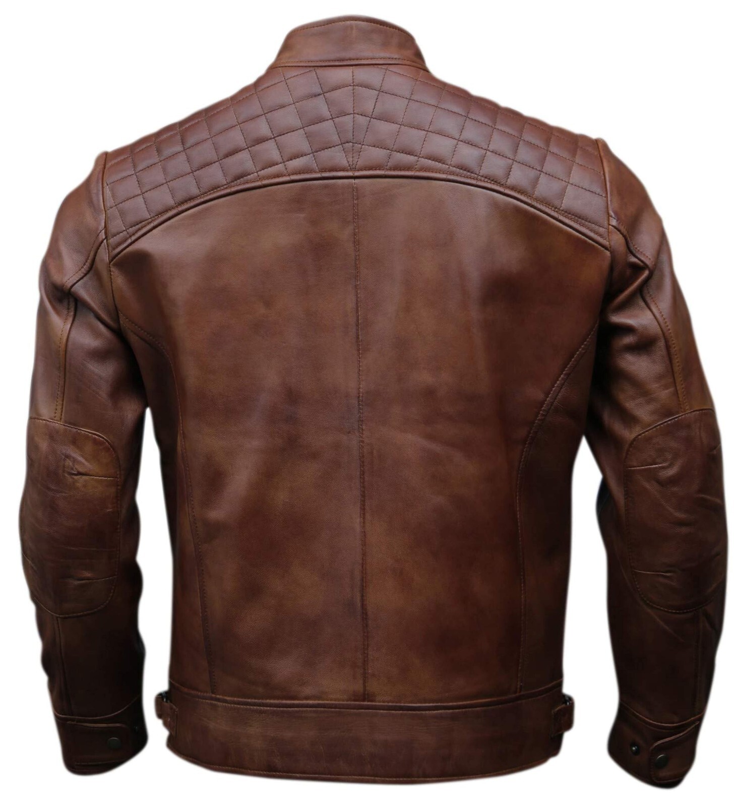 CAFE RACER BIKER BLACK/BROWN LEATHER JACKET MEN’S GENUINE SHEEP LEATHER