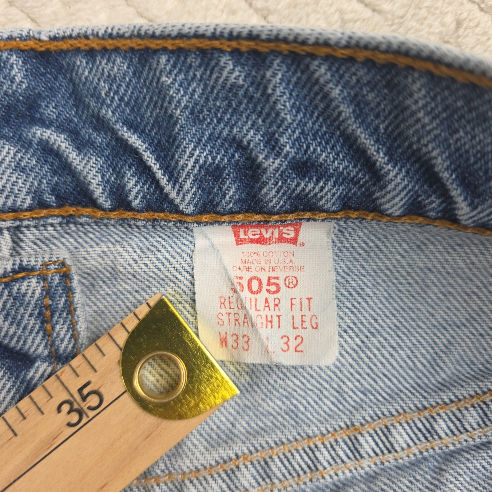 Levi’s 505 Blue Denim Jeans Vintage 90’s, Made in USA, Light Wash, 33×32 (32×30)