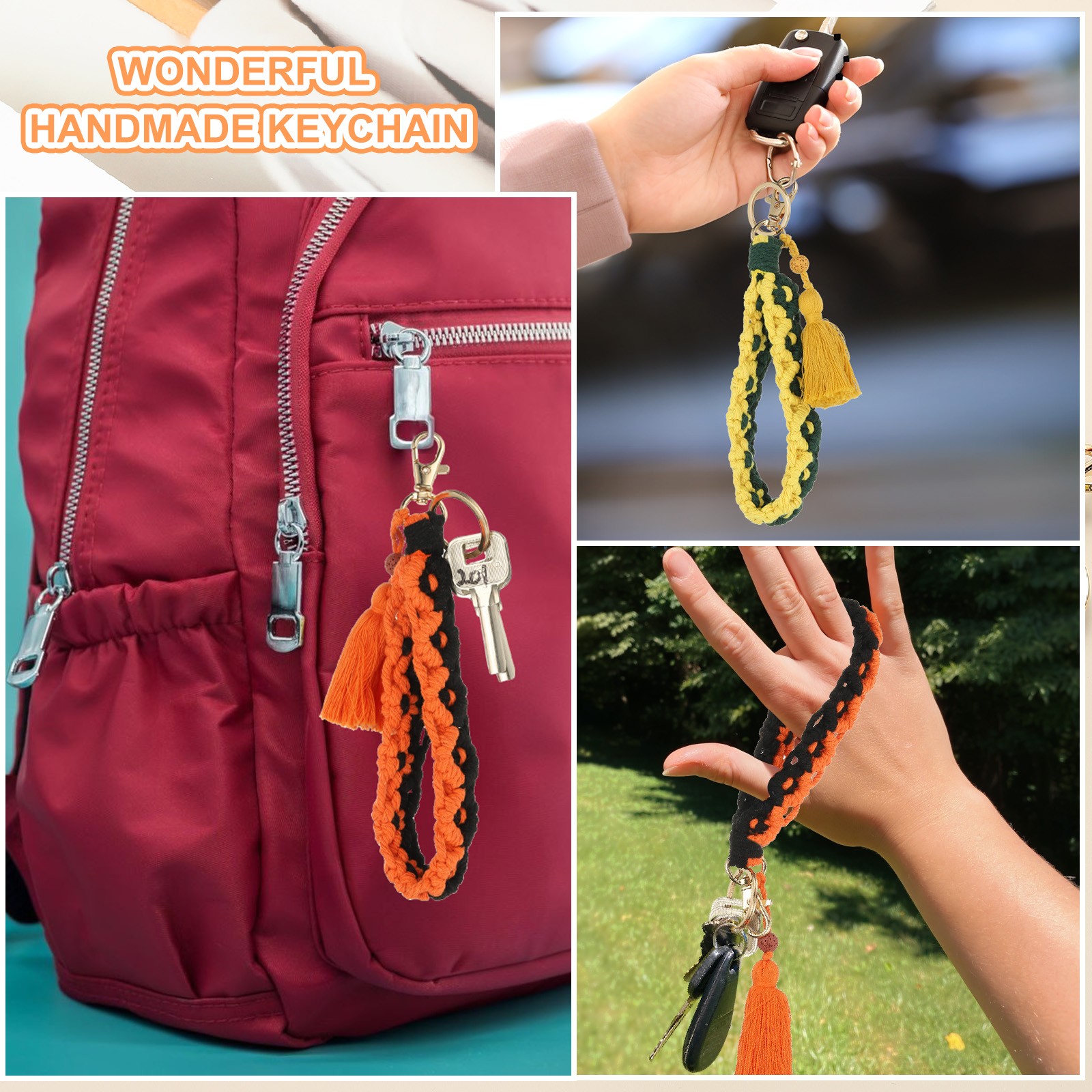 1 Pcs Handmade Wristlet Keychain, Yellow/Green