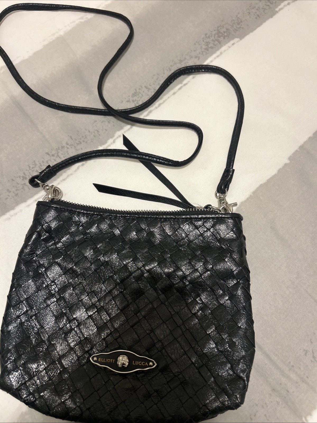 Elliot Lucca Black Woven Leather Crossbody Purse/ Shoulder Bag