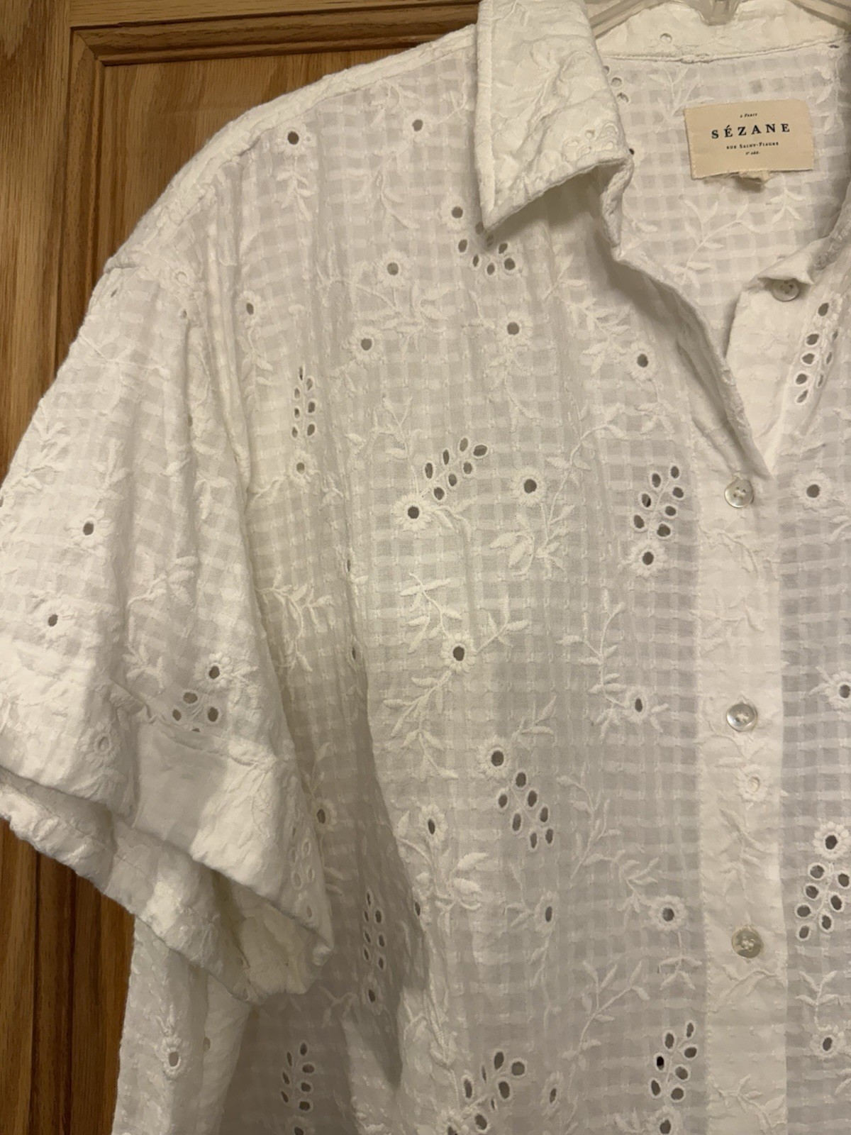 Sezane Laurineta 100% Cotton Button Down Shirt Short Sleeved White Size Medium 6