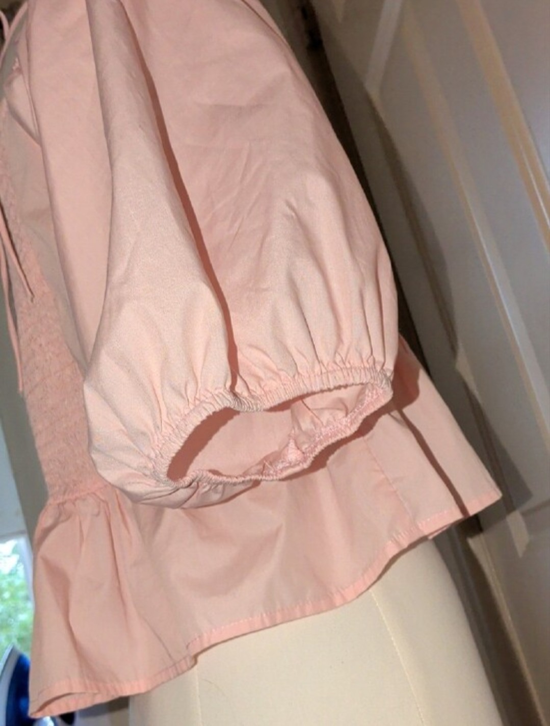DAZY Women’s XL Pink Solid Square Neck Puff Sleeve Smocked Peplum Blouse