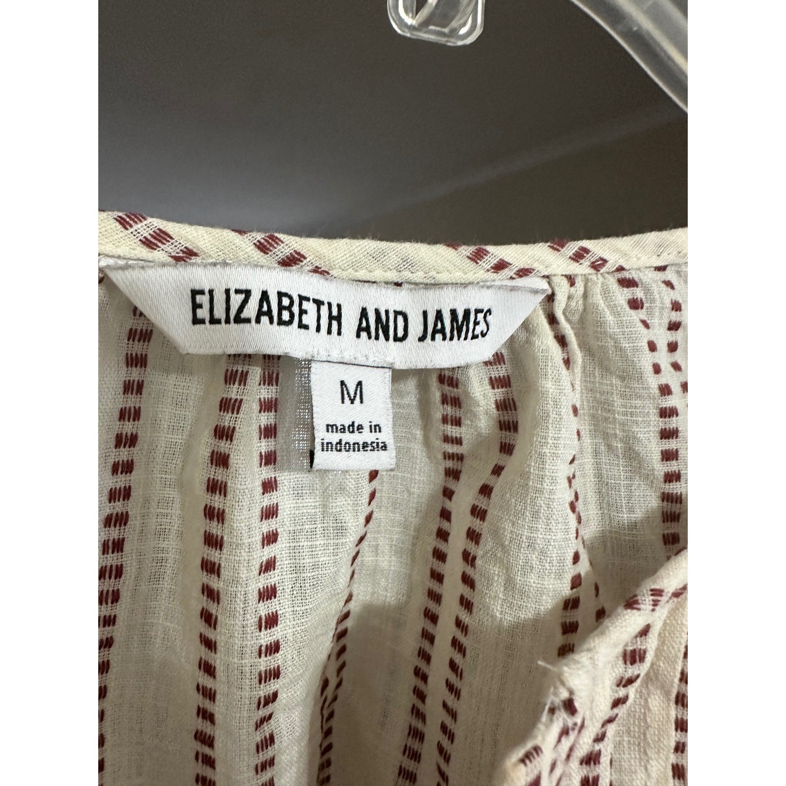 Elizabeth and James Red Ivory Pintuck Striped Cotton Gauze Boho Blouse Sz M