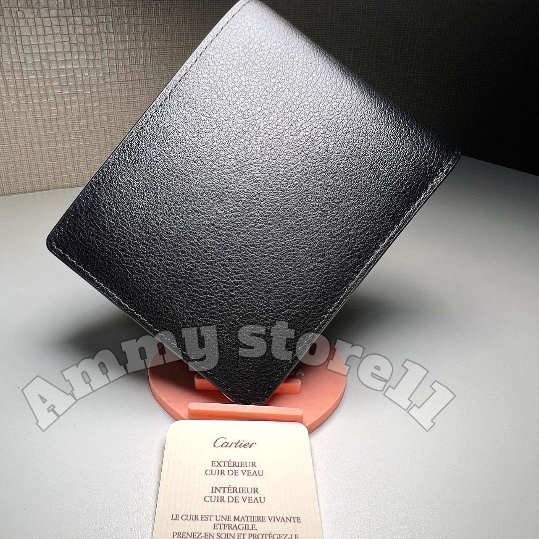 CARTIER Black Leather Bifold Wallet Palladium Corner Hardware Men’s Rare