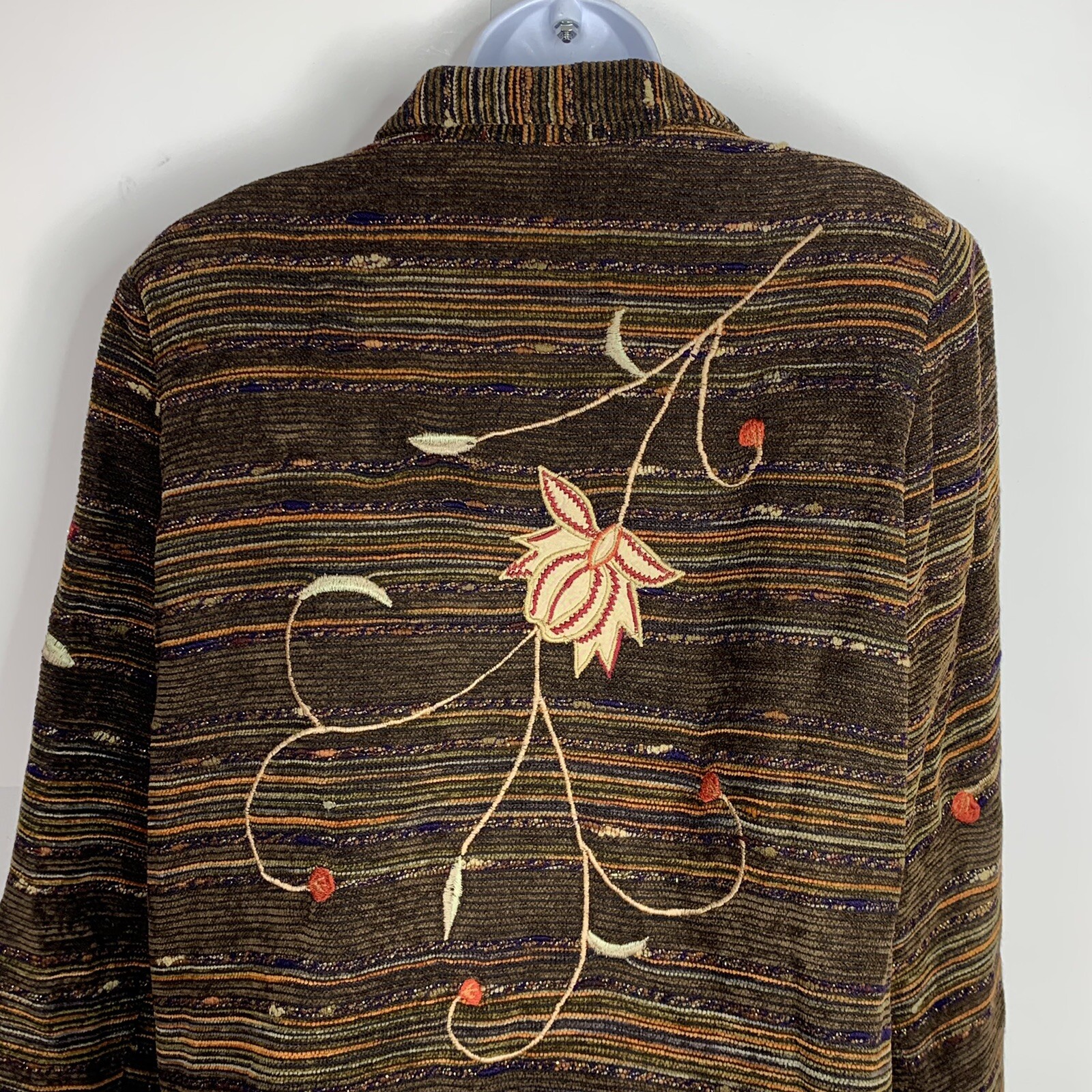Indigo Moon Brown Floral Jacket Sz M 3/4 Sleeve Button Front Boho VINTAGE JN17