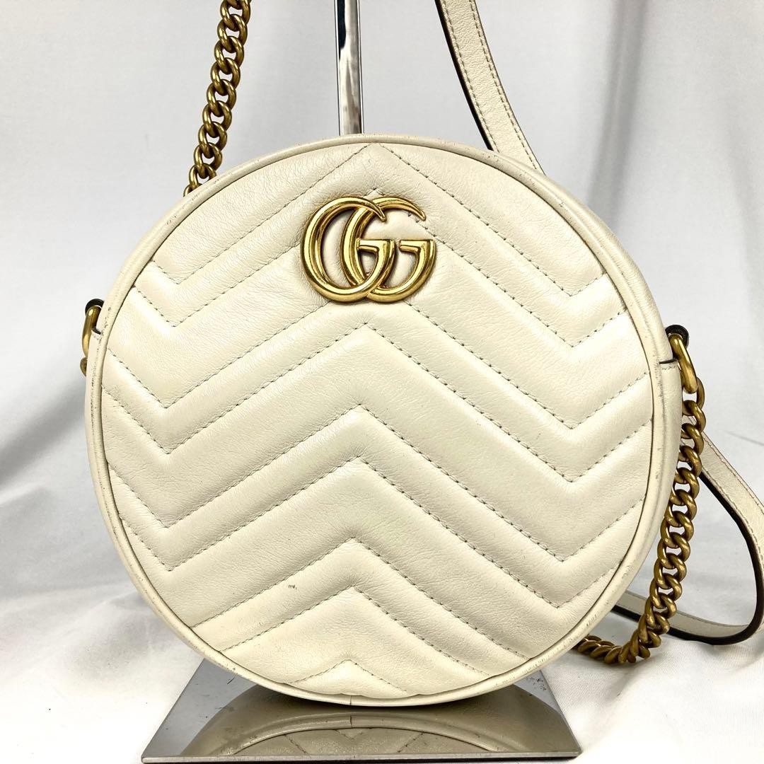 GUCCI GG Marmont chain Bag White Leather 550154 Authentic Ship Japan Shoulder