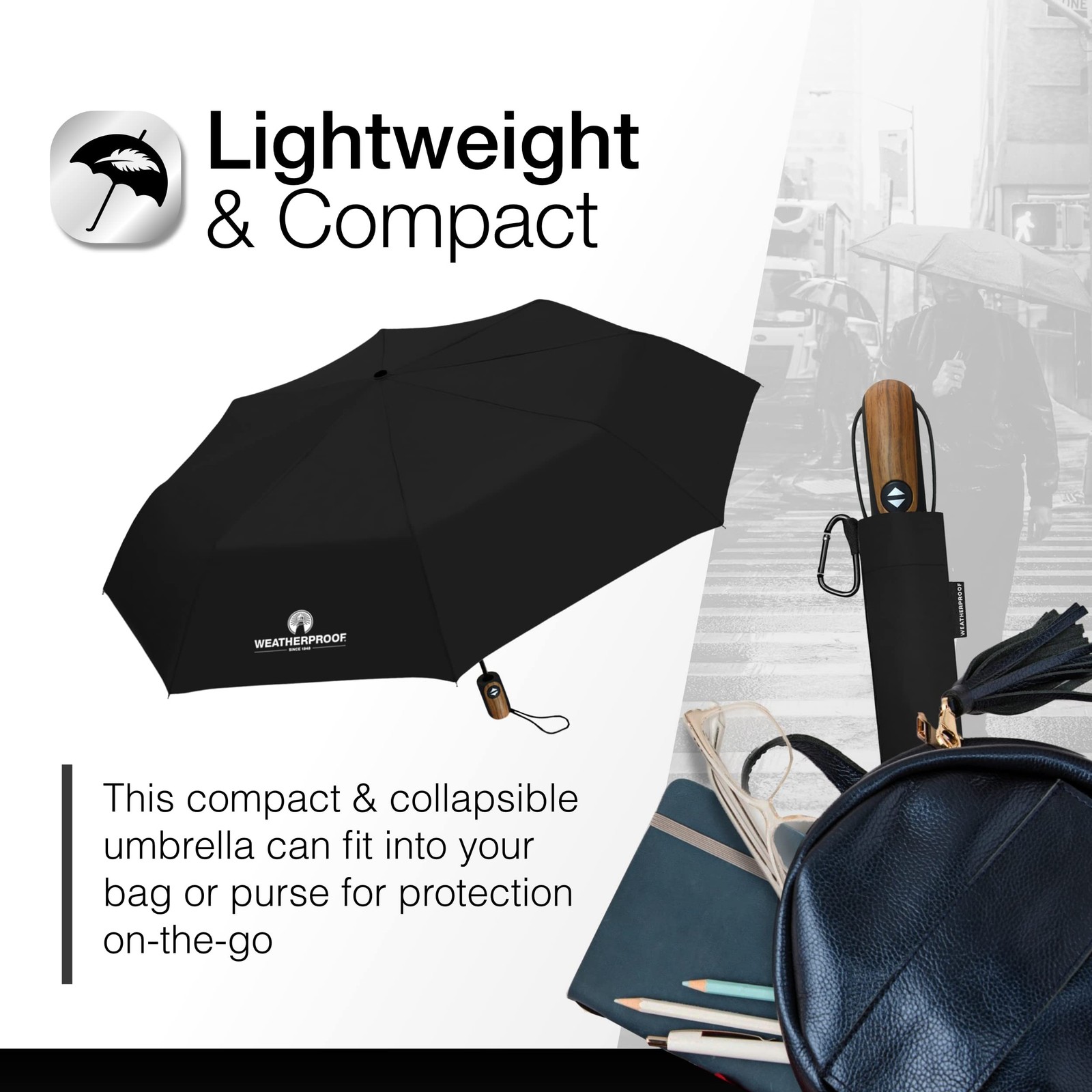 Weatherproof WP-M540-BLACK Automatic Folding Umbrella Full 54 Inch Arc Black