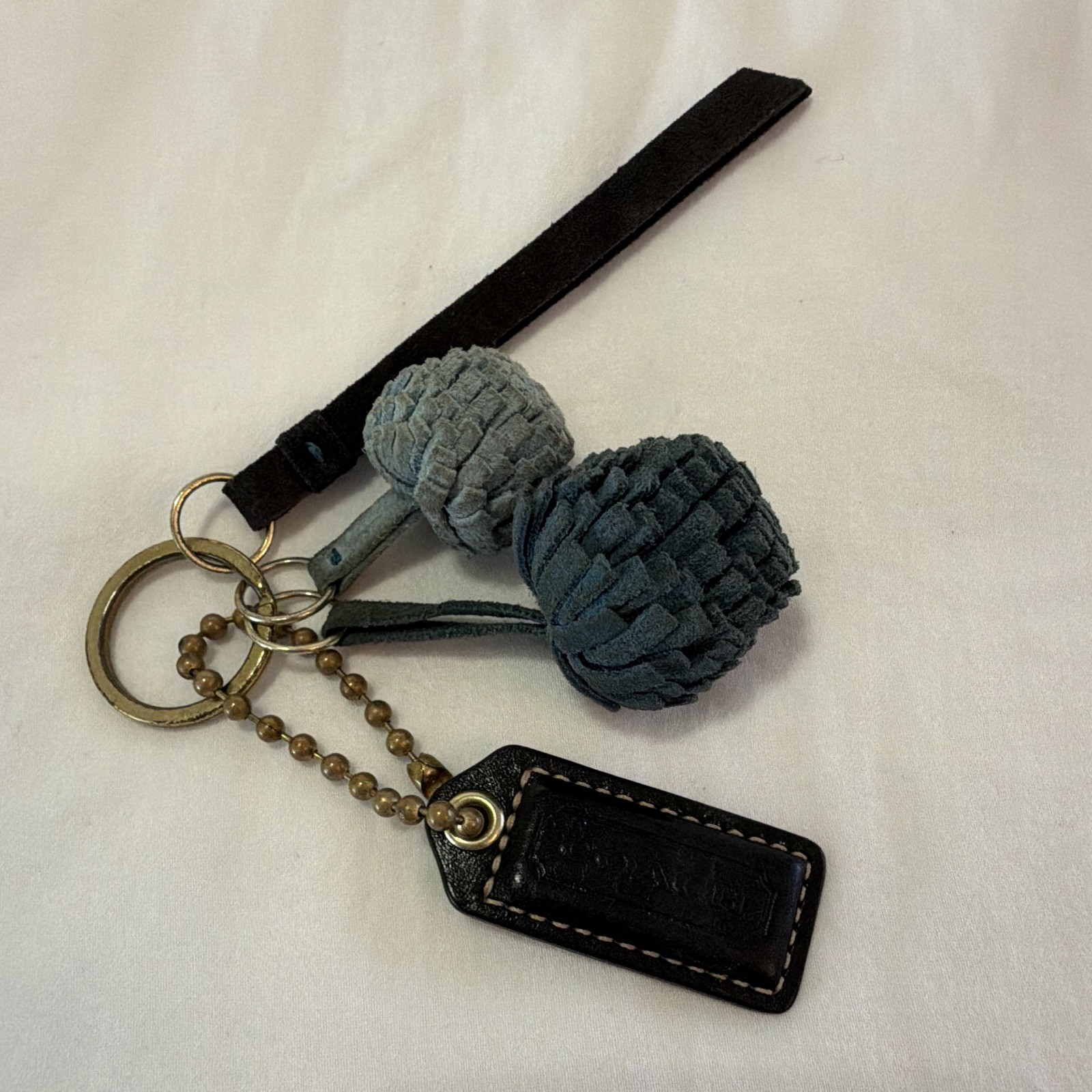 Coach Leather Tassel Logo Keychain Strap Blue/Black Metal Key Chain