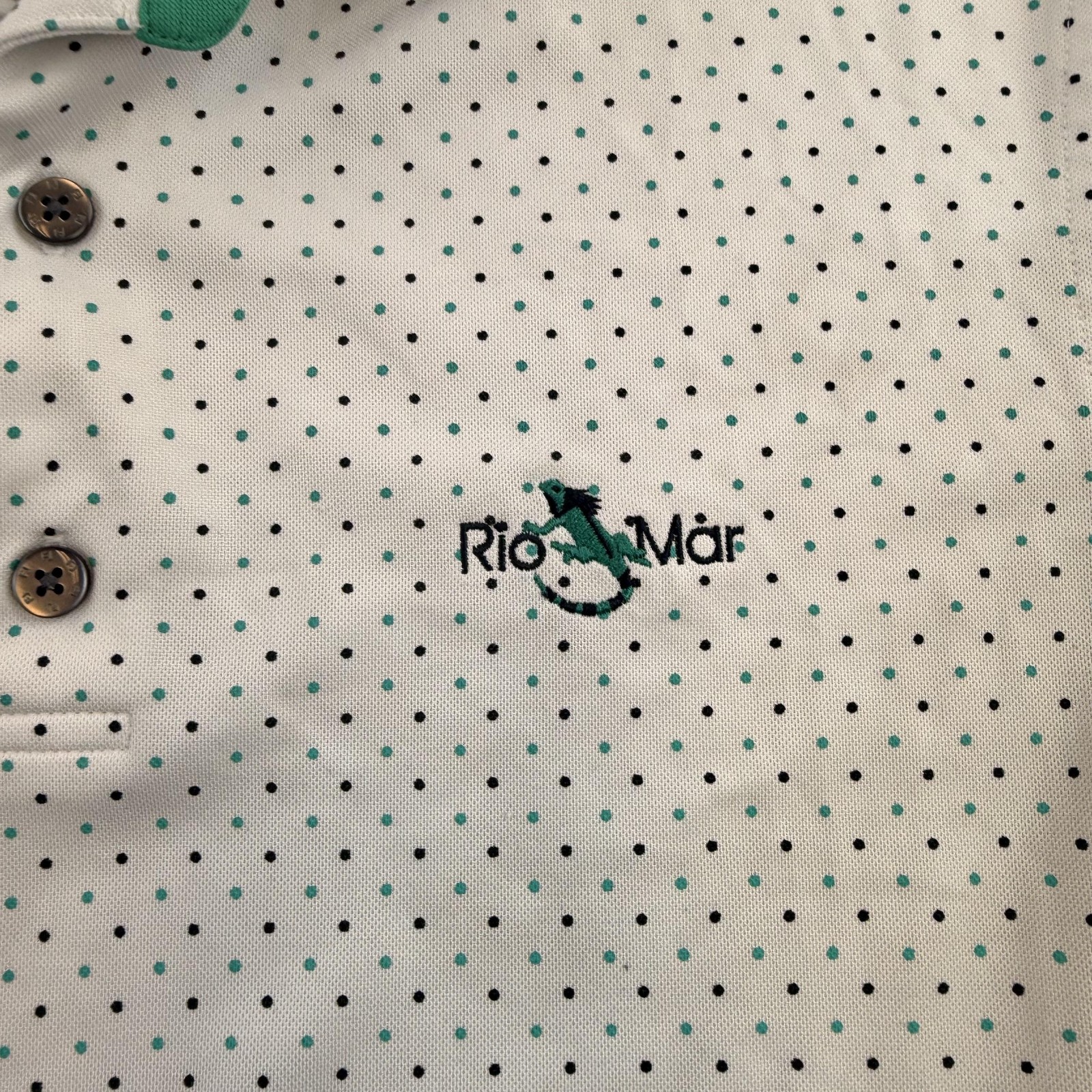 FootJoy Polo Mens Medium White Polka Dot Short Sleeve Rio Mar Golf Shirt