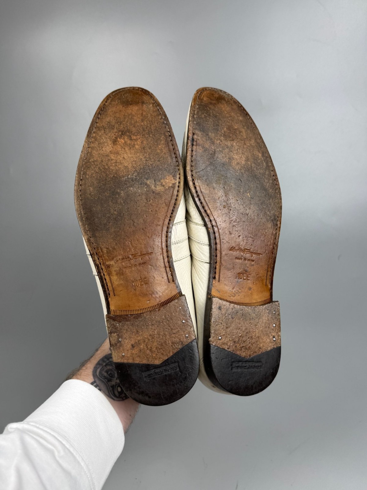 Men’s Salvatore Ferragamo White Leather Loafers Size US 10 EE