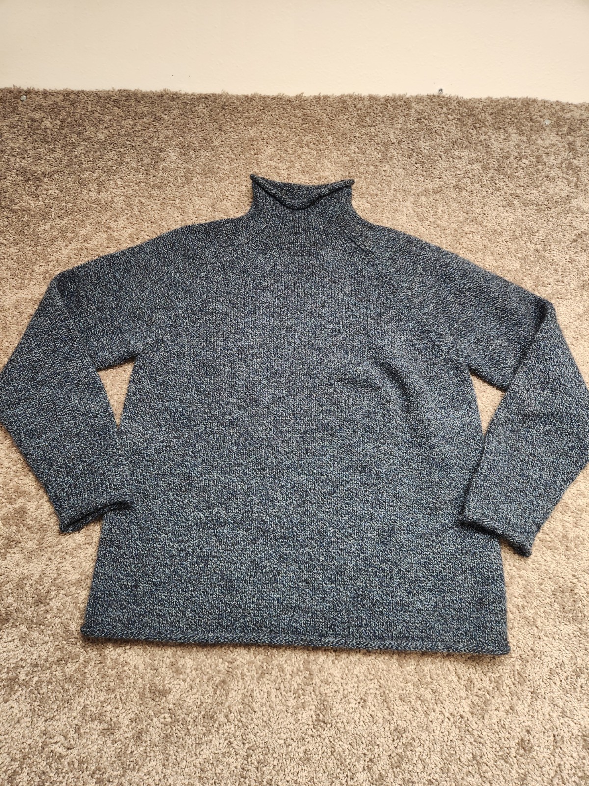 J Crew Mens M Wool Heavyweight Sweater Blue Fisherman Knit Turtle Neck