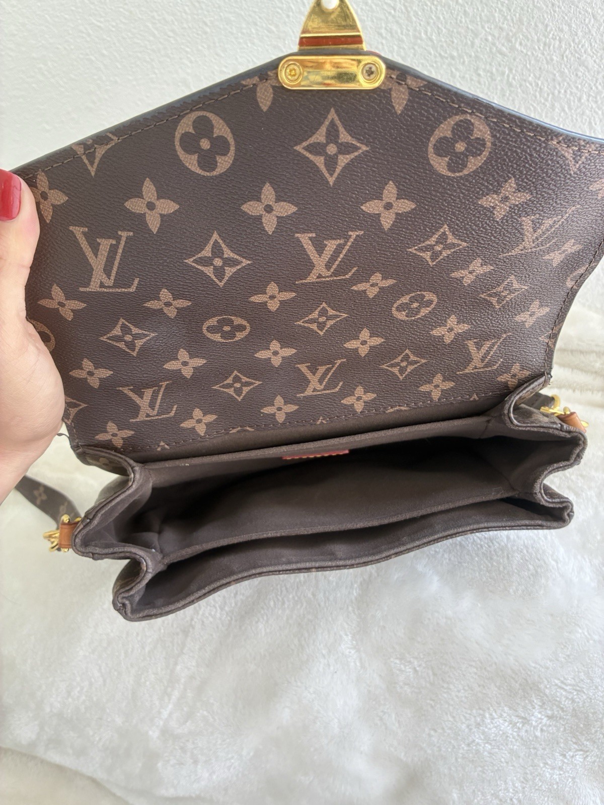 Louis Vuitton Monogram Brown Crossbody Bag Push Lock Gold Hardware Strap