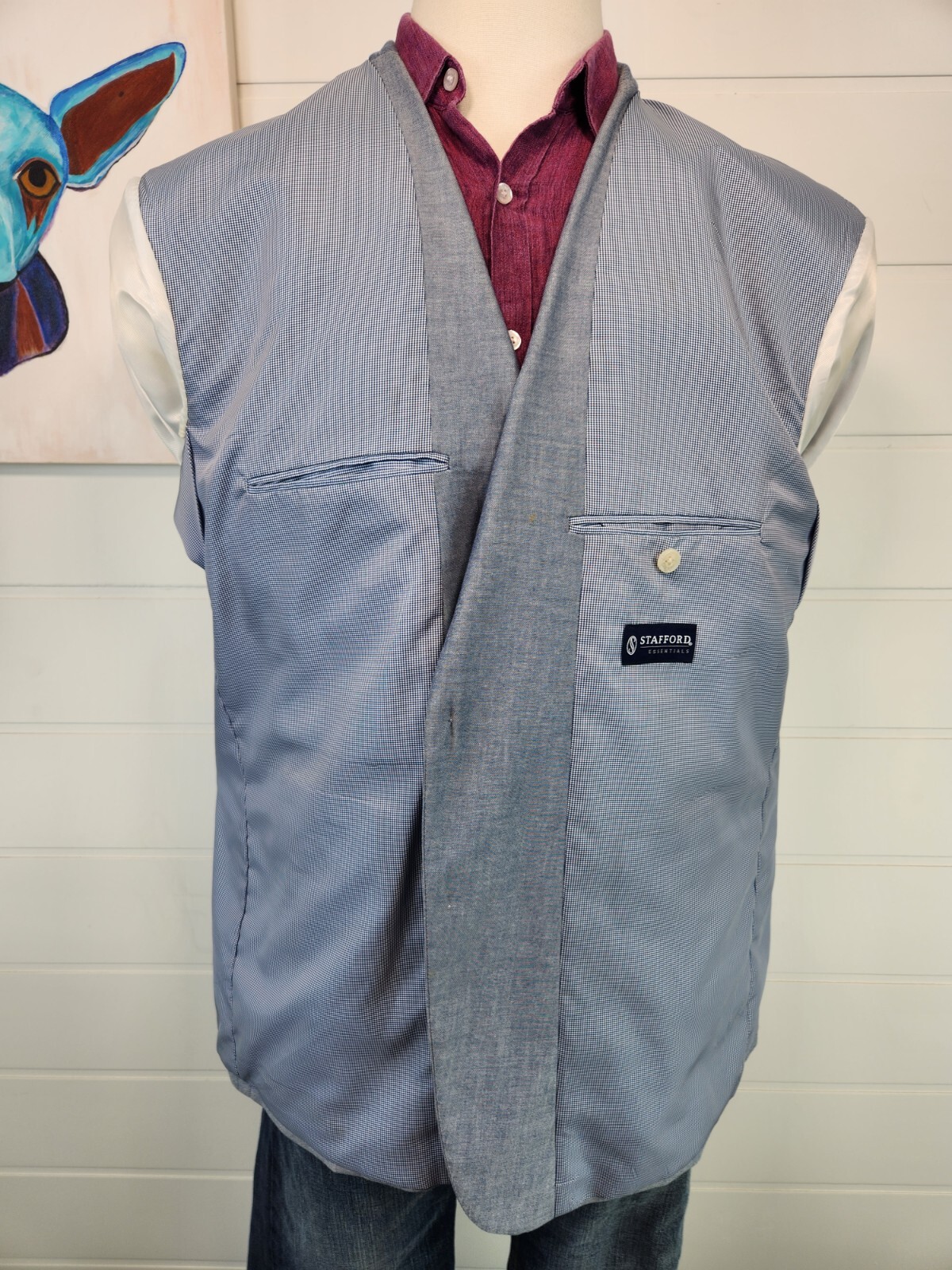 Stafford Mens Two Button Classic Fit Blazer Jacket Blue Cotton Birdseye Size 46R
