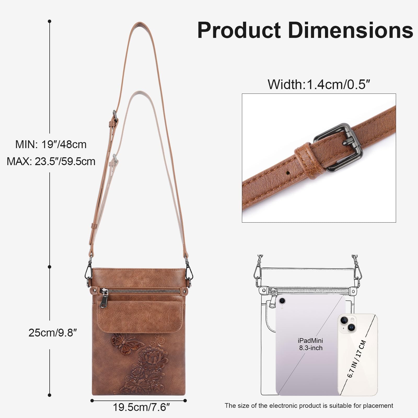 VIMUTI Small Crossbody Purse for Women, Soft Vegan 7.6 X 9.8 Inches, Brown