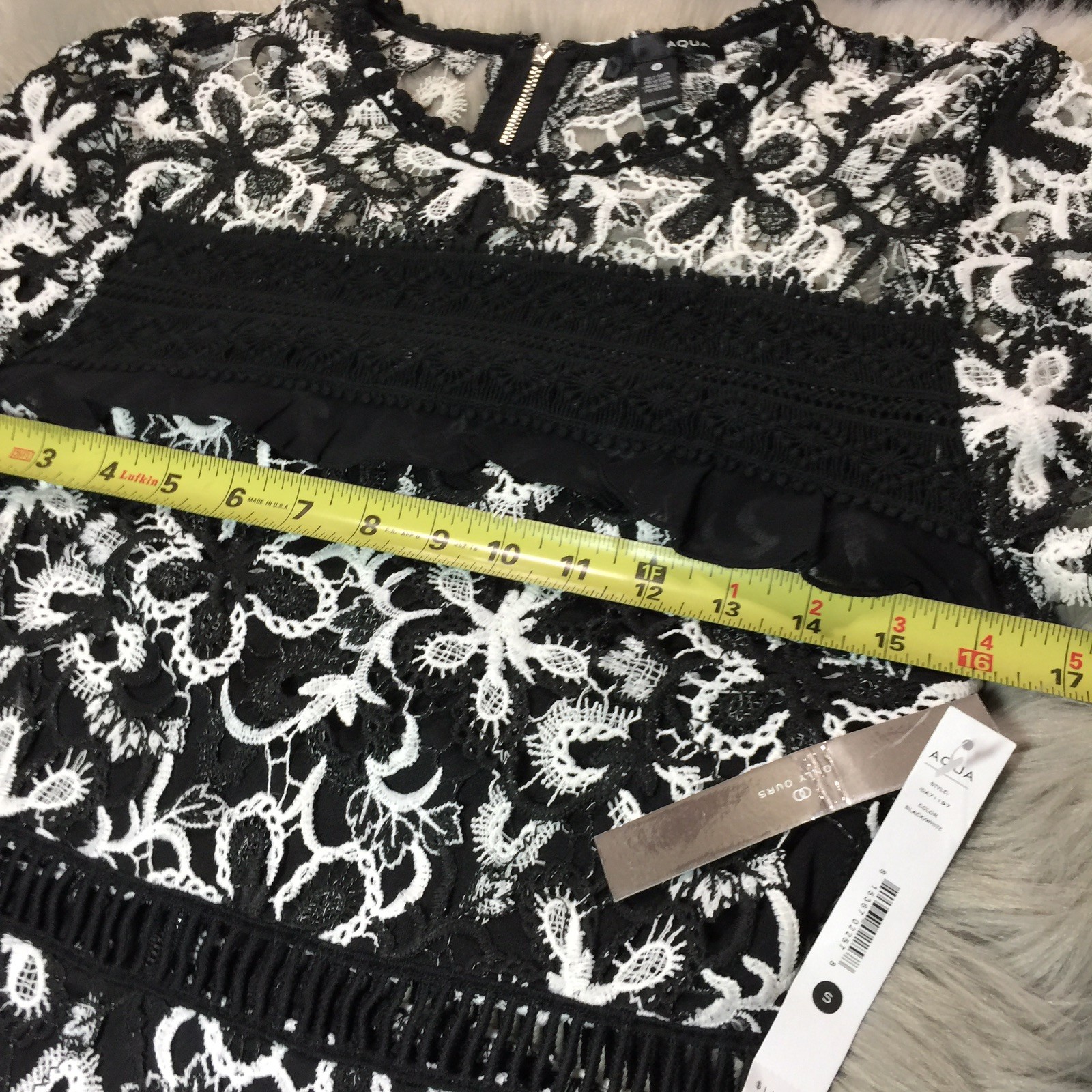 NWT Aqua Black White All Crochet Lace Dress Midi Size Small $118 Super Cute!