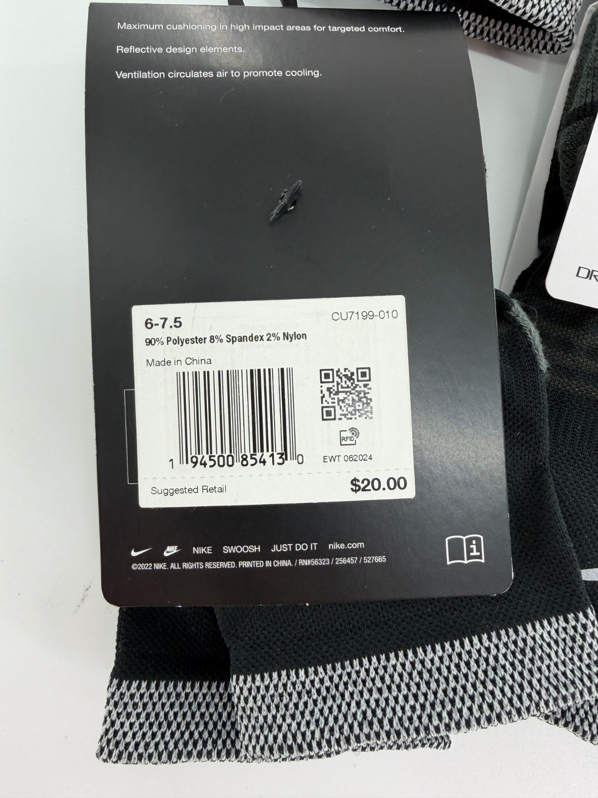 10 Pairs Nike Spark Cushioned Ankle Running Socks Mens 6-7.5 Womens 7.5-9 CU7199