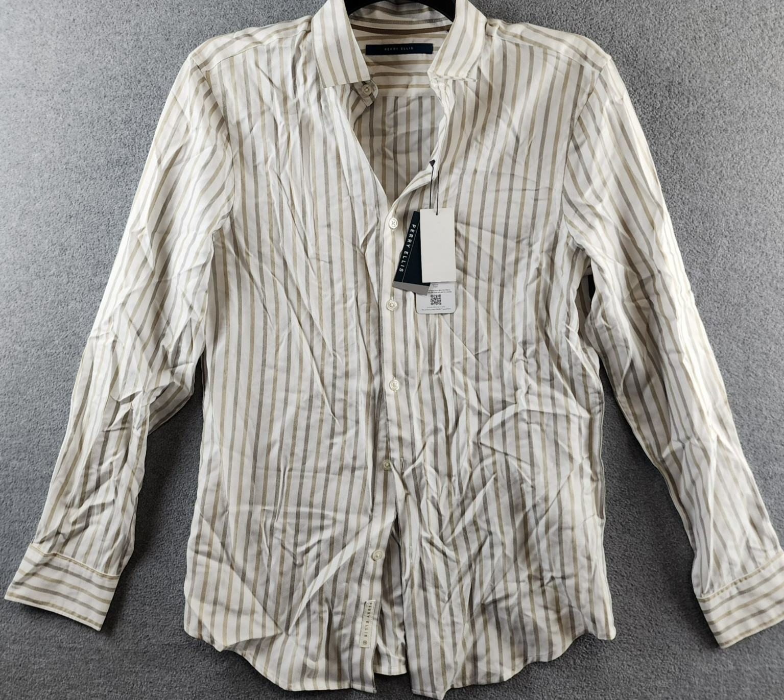 Perry Ellis Long Sleeve Button-Front Yarn Dyed Striped Shirt Men’s S White Multi