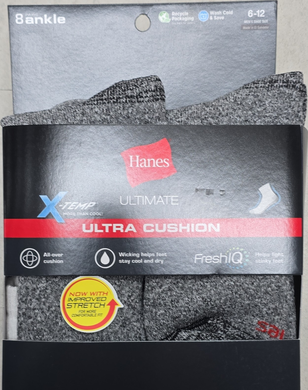 Hanes Ultimate X-Temp Cushioned Moisture-Wicking Ankle Socks 8pr 6-12