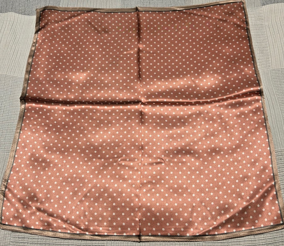 NEW 20 x 21 In. Sq. Med. Deep Pink, White Polka dots 100% Silk Pat.- SS 1050