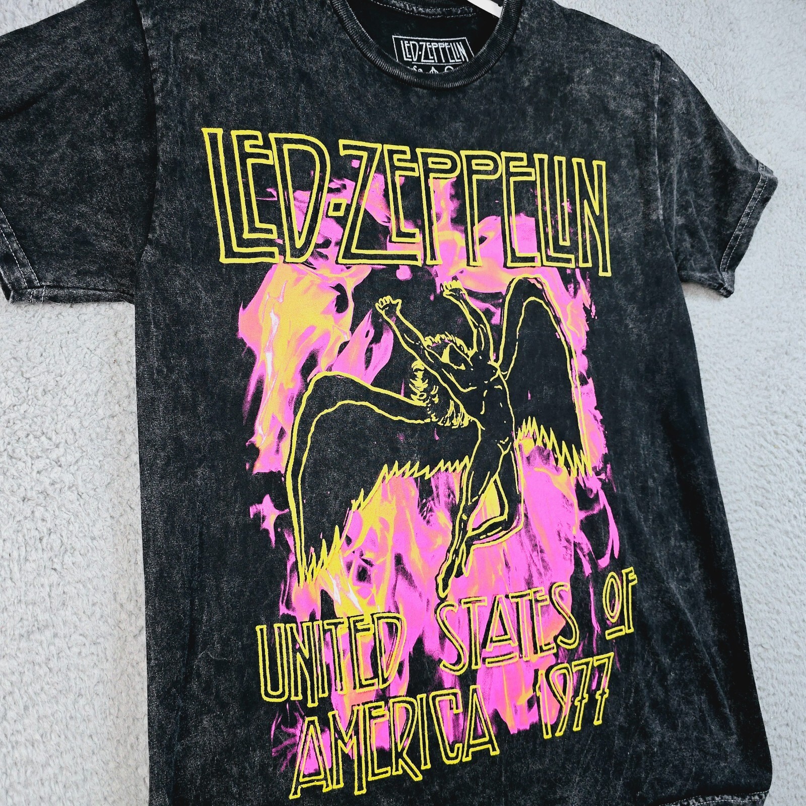 Led Zeppelin Mens Shirt SMALL Black BLEACH DYE JIMMY PAGE ROBERT PLANT NWT