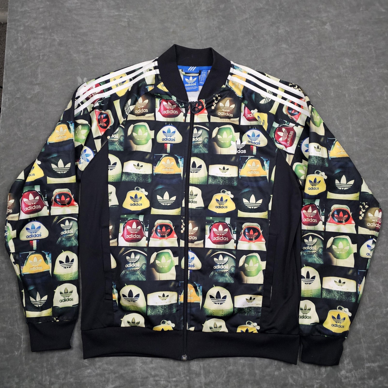 Adidas Originals Track Jacket Mens XL Multicolor Shoe Print Zip Trefoil F78108