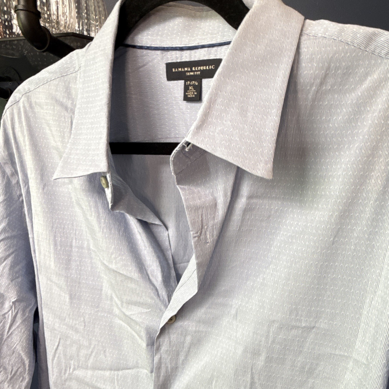 Banana Republic Slim Fit Light Blue Striped Dress Shirt XL 17-17 1/2