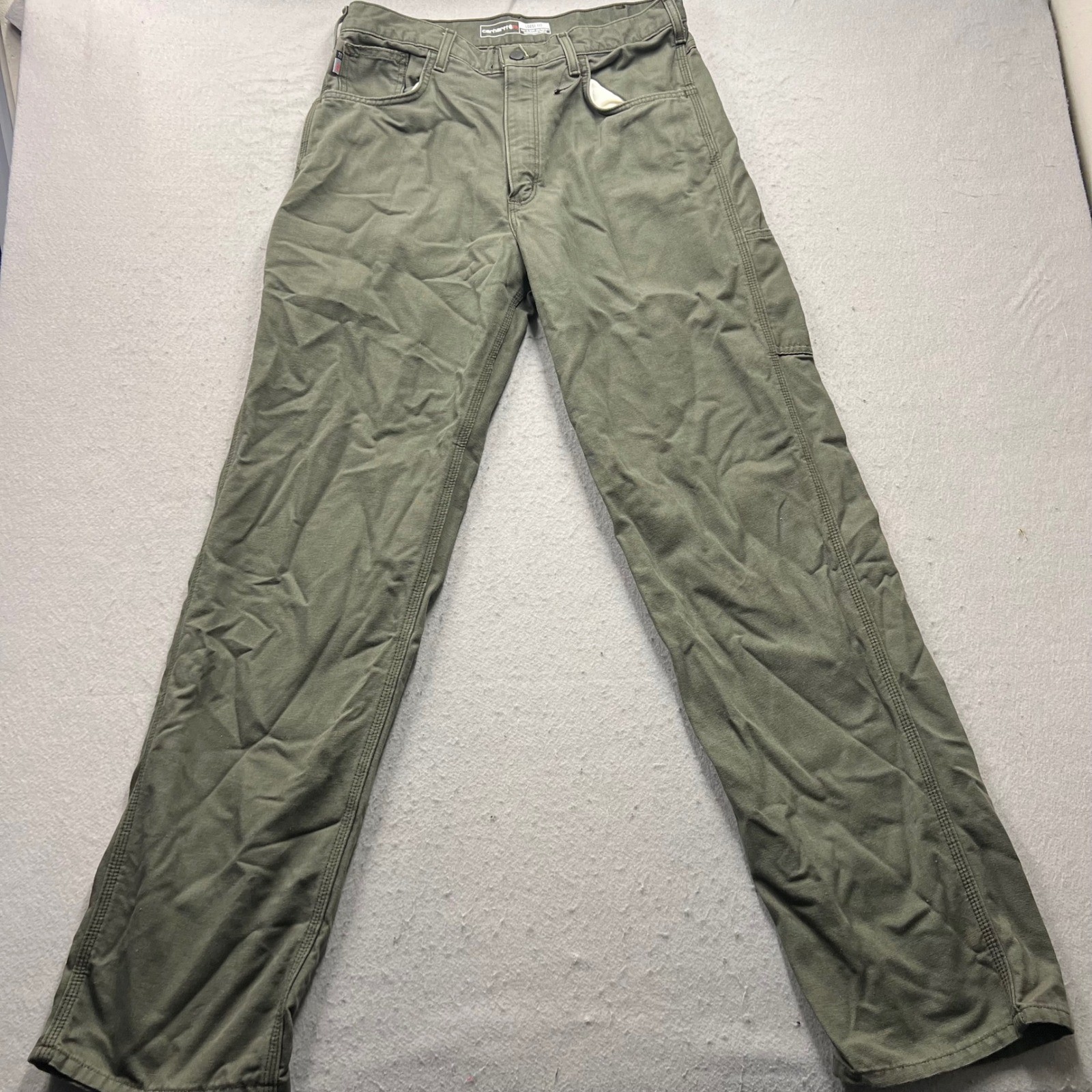 Carhartt FR Flame Resistant Loose Fit Canvas Pants Moss Green 34×34 FRB159-MOS