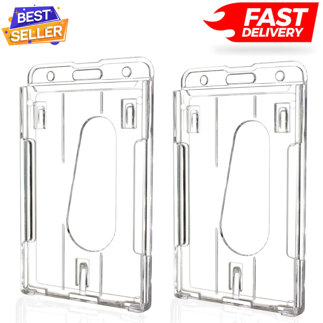 2 Pack Hard Plastic Badge Holders Heavy Duty Clear ID Credit Card Protector…
