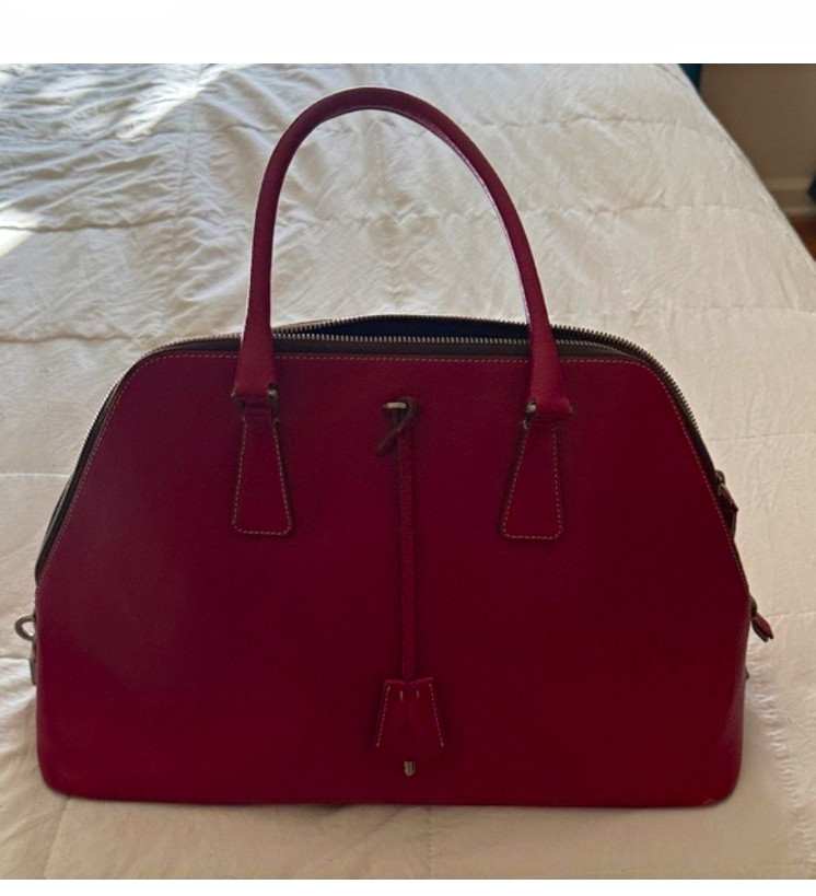 PRADA Red Pebbled Zip Satchel Top Handle Bag Silver Hardware w/ Clochette