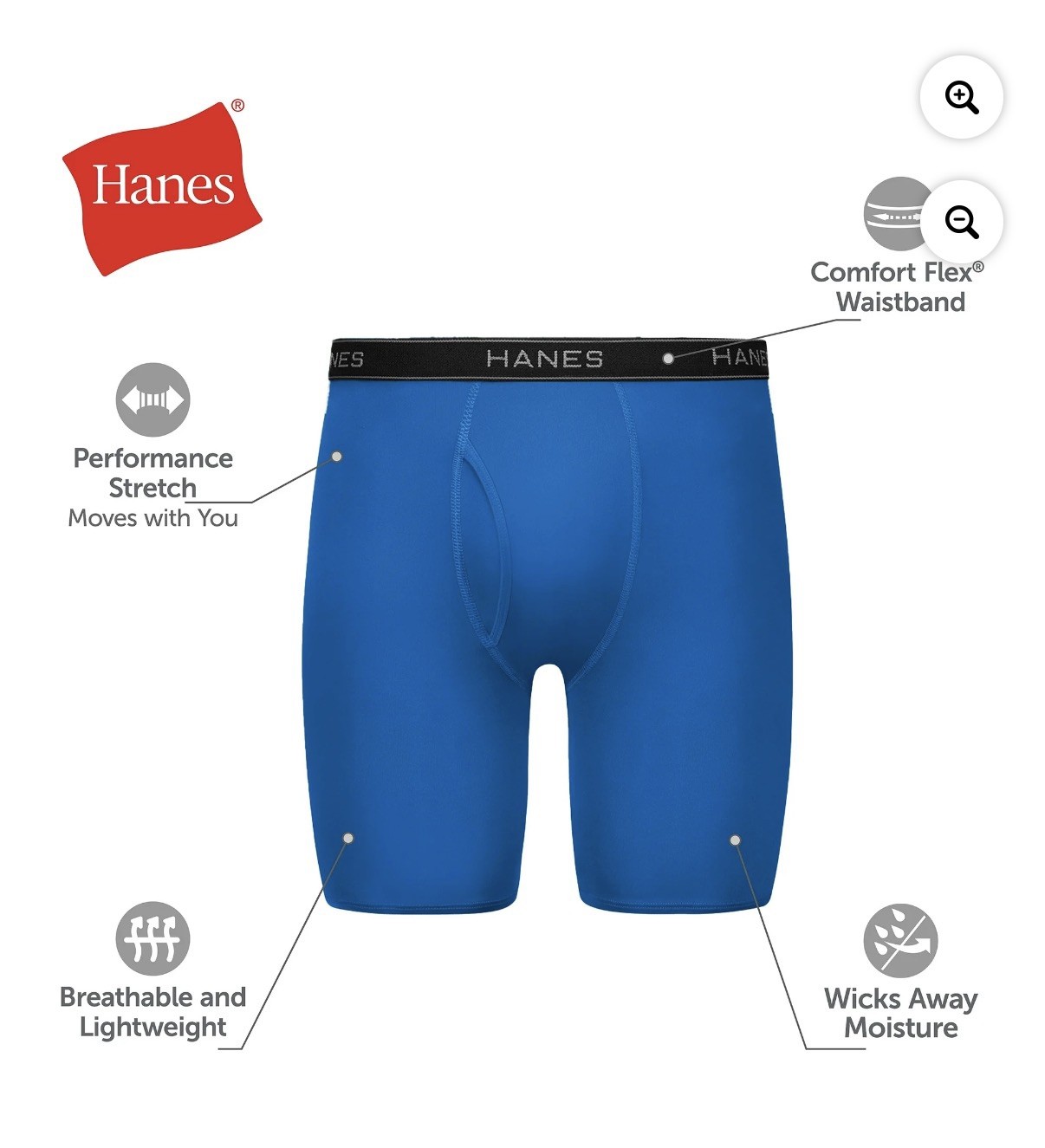 Hanes Men’s Boxer Briefs 6 pack Performance Stretch Long Leg-S Tagless
