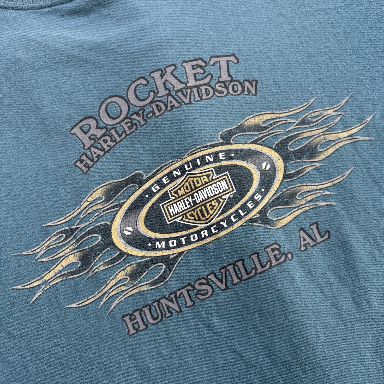Harley Davidson T-Shirt Men’s XL Chrome Flames Rocket Huntsville Alabama