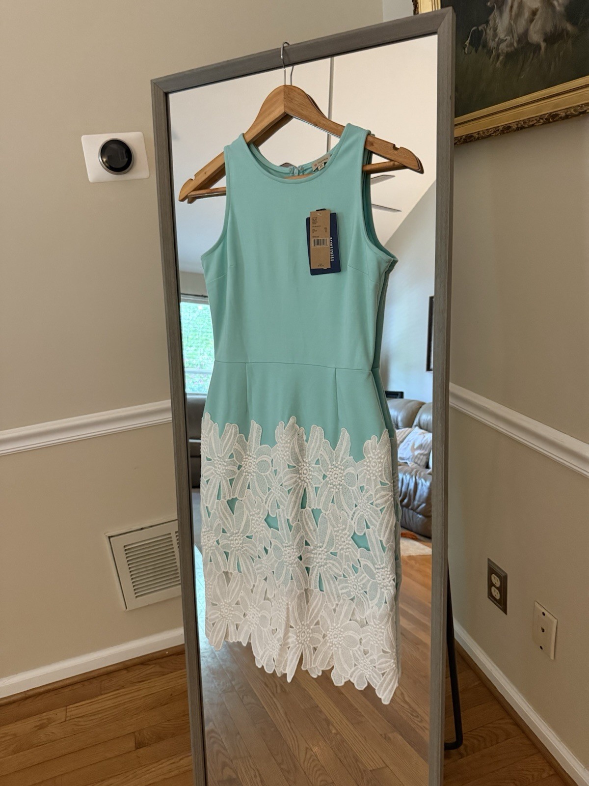 DANIEL CREMIEUX•MARITZA DRESS•SZ Xs Teal SHEATH BAND WHITE FLOWERS•SPRING