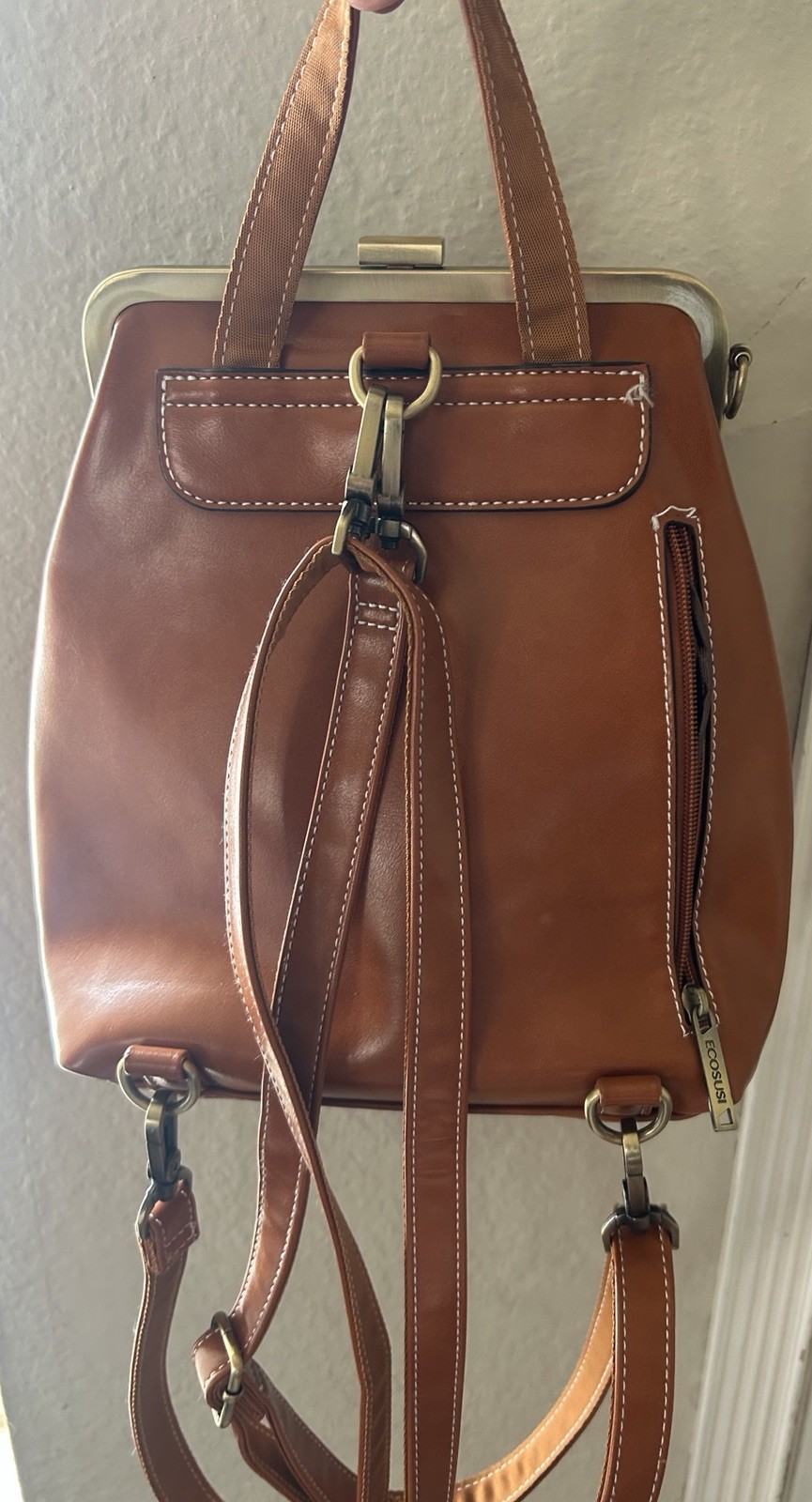ECOSUSI Women’s Brown Backpack Purse Top Handle Magnetic Buckle Inner Pockets